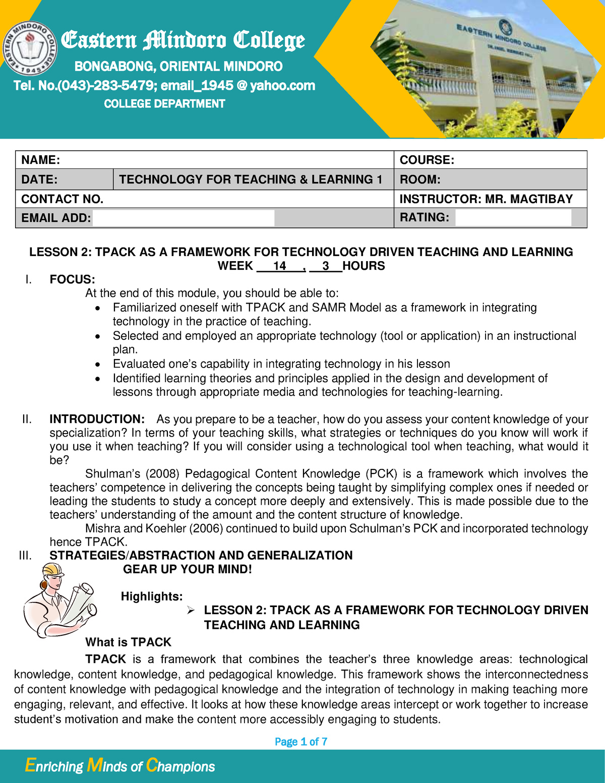 Module 5- Lesson 2 - TECHNOLOGY FOR TEACHING AND LEARNING (TTL1) - Page ...