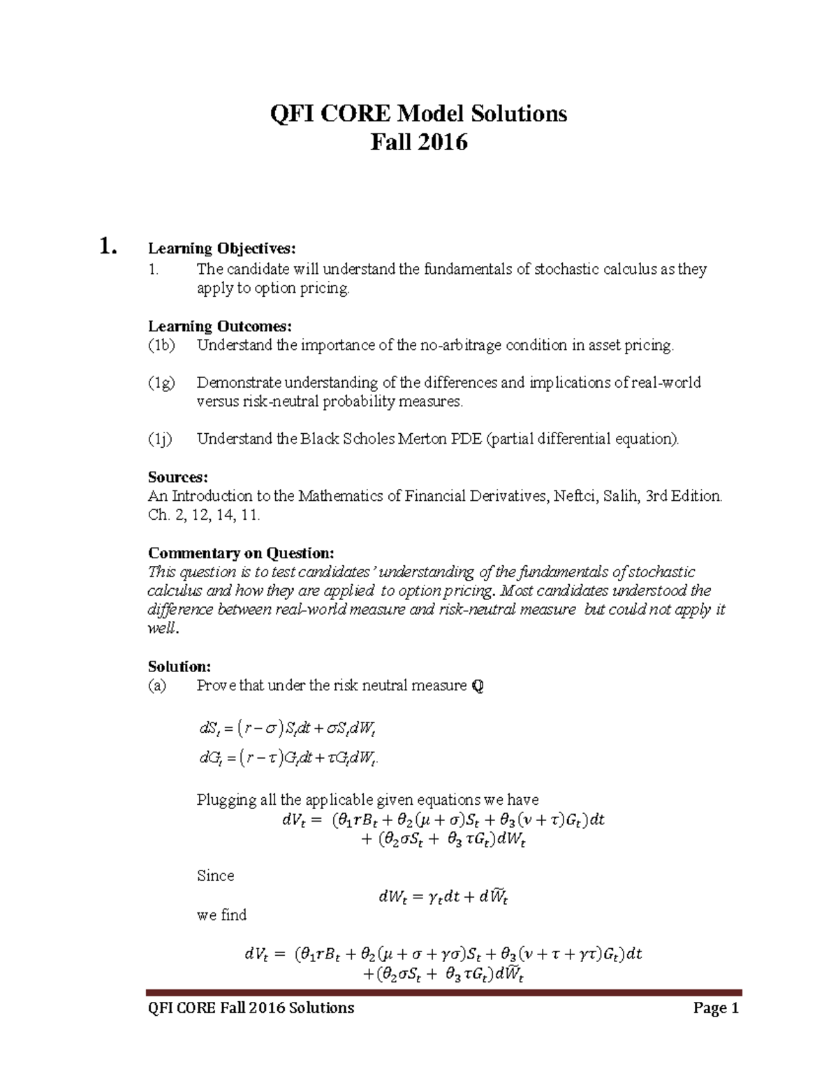 Edu 2016 11 qfi core exam solutions - QFI CORE Model Solutions Fall ...