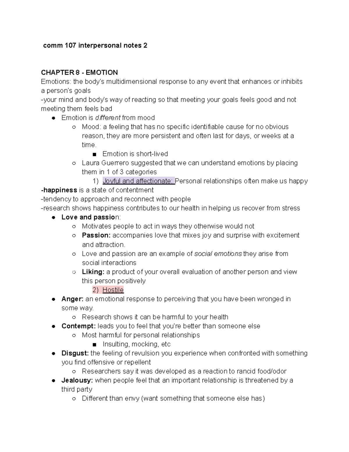Comm 107 interpersonal notes 2 - comm 107 interpersonal notes 2 CHAPTER ...