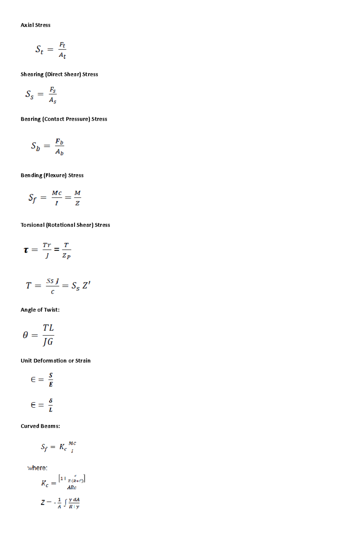 Axial Stress - List of Formula - Axial Stress Shearing (Direct Shear ...