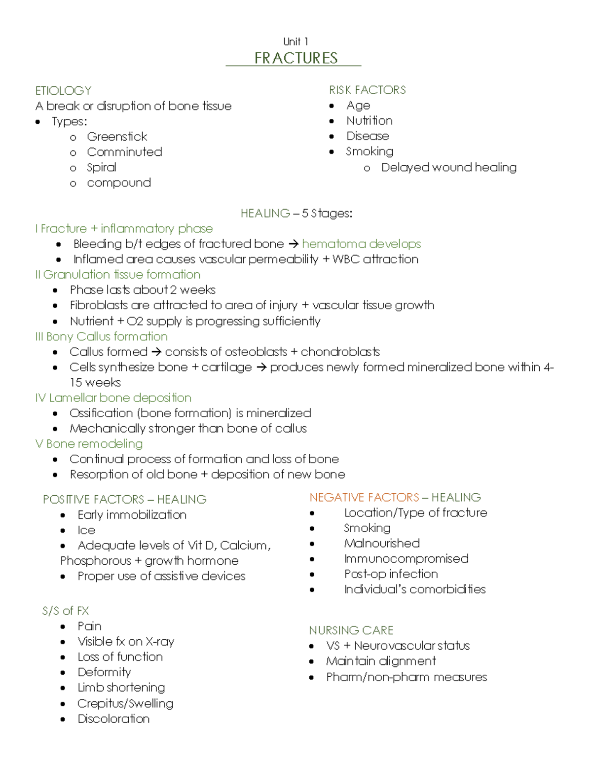Fractures study guide - Unit 1 FRACTURES ETIOLOGY A break or disruption ...