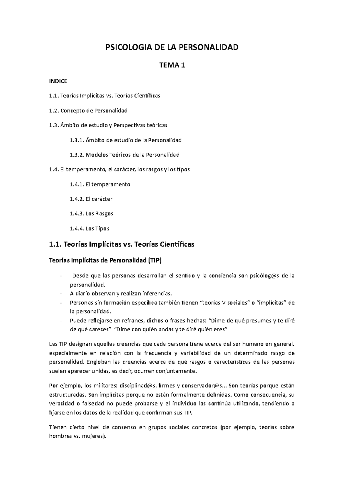 Psicologia DE LA Personalidad tema 1 - PSICOLOGIA DE LA PERSONALIDAD ...
