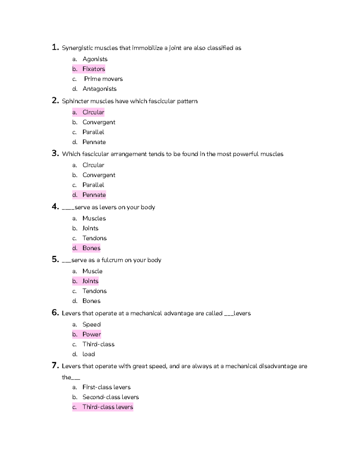 Chapter 10: The Muscular System Quiz Questions Anatomy And Physiology ...