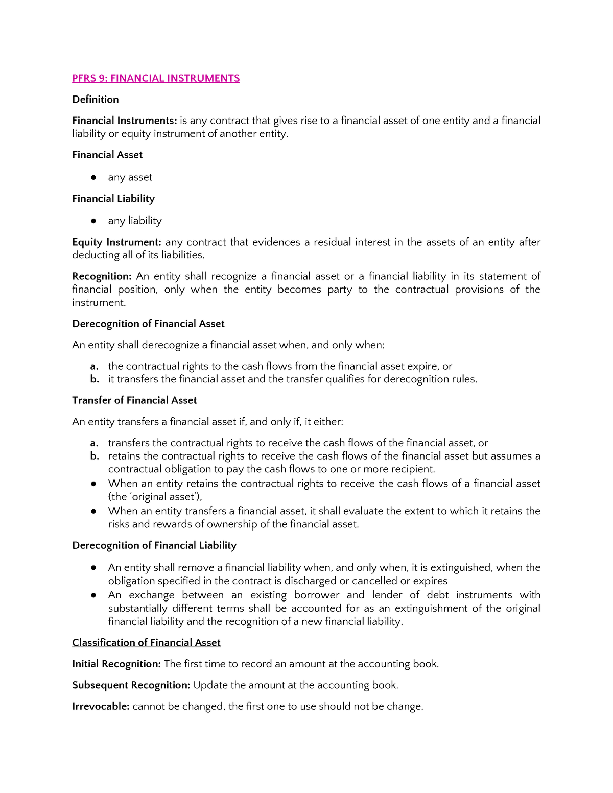 PFRS 9 - AAAAAA - PFRS 9: FINANCIAL INSTRUMENTS Definition Financial ...