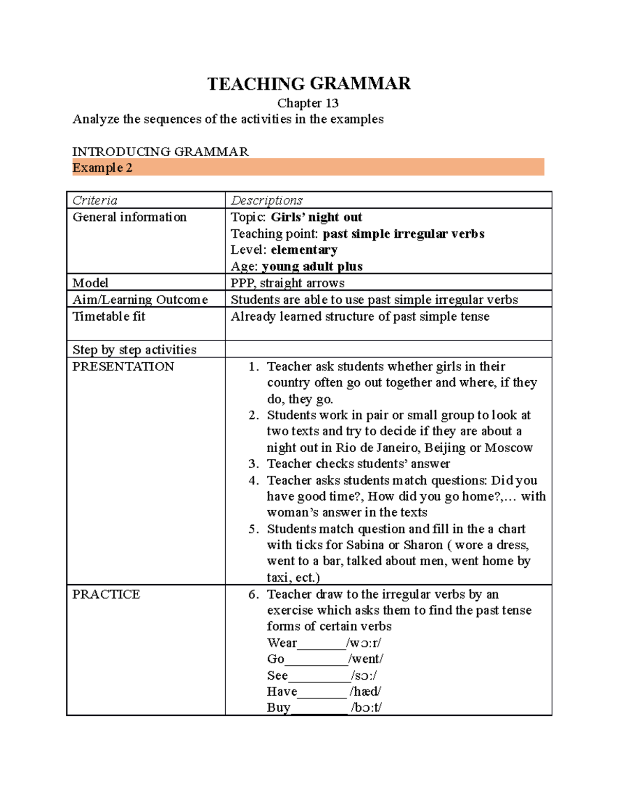 Teaching Grammar Group 5 TEACHING GRAMMAR Chapter 13 Analyze the sequences of the activities