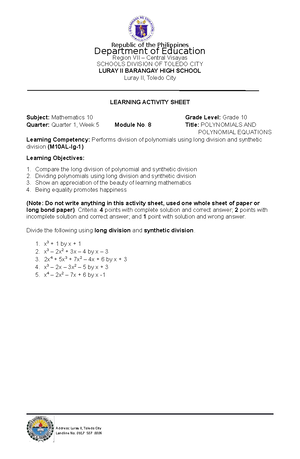 M10 Q1 M10 Polynomial Equation - Mathematics Quarter 1 – Module 10 ...