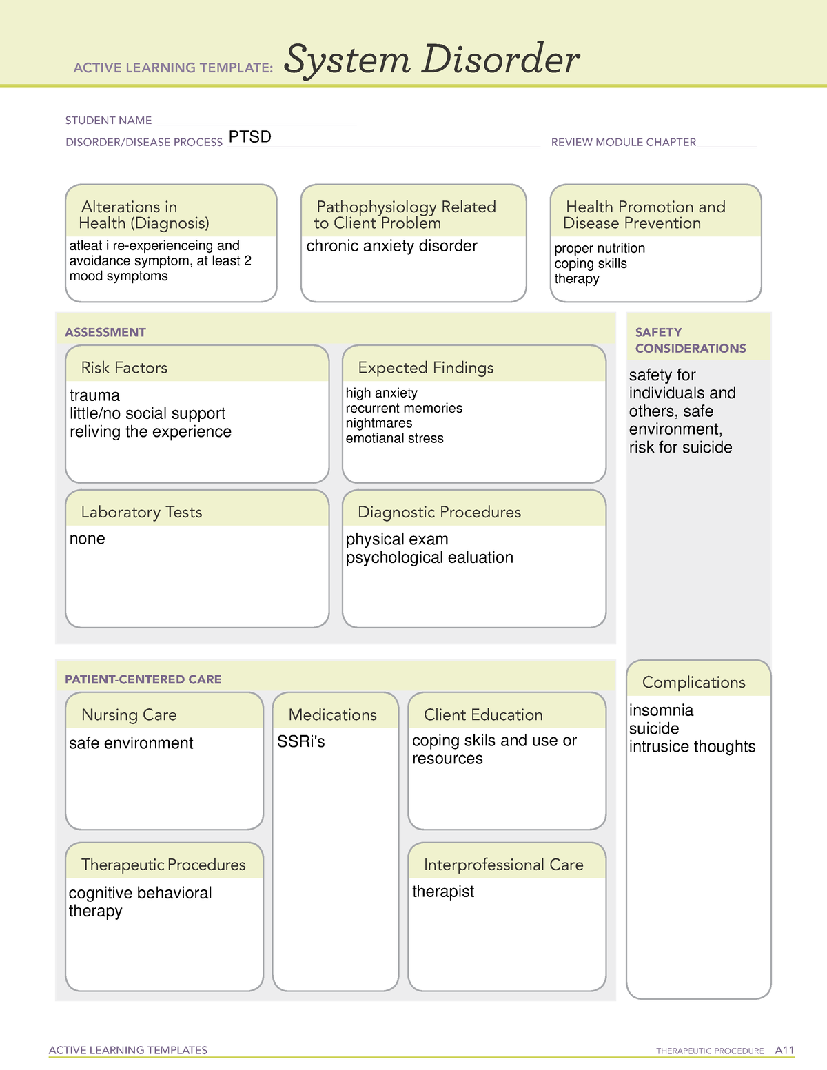 Active Learning Template PTSD - ACTIVE LEARNING TEMPLATES TherapeuTic ...