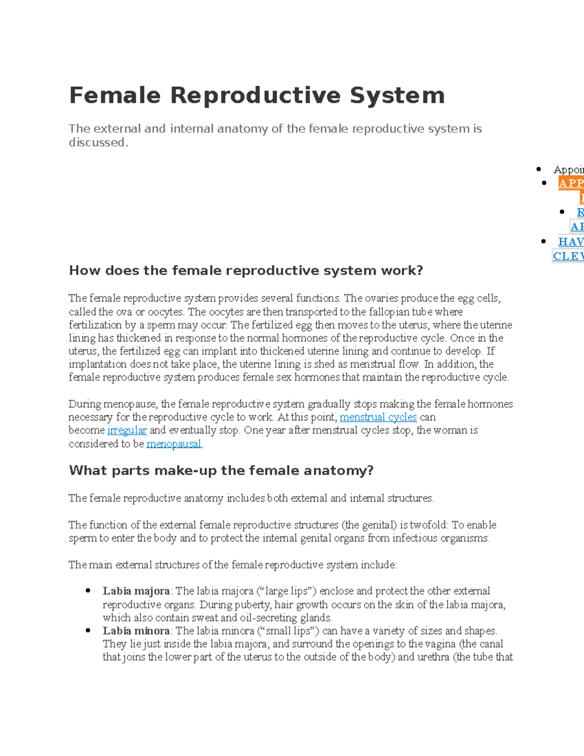 Female Reproductive System - Appoint A P P L R A P H AV C L E V How ...