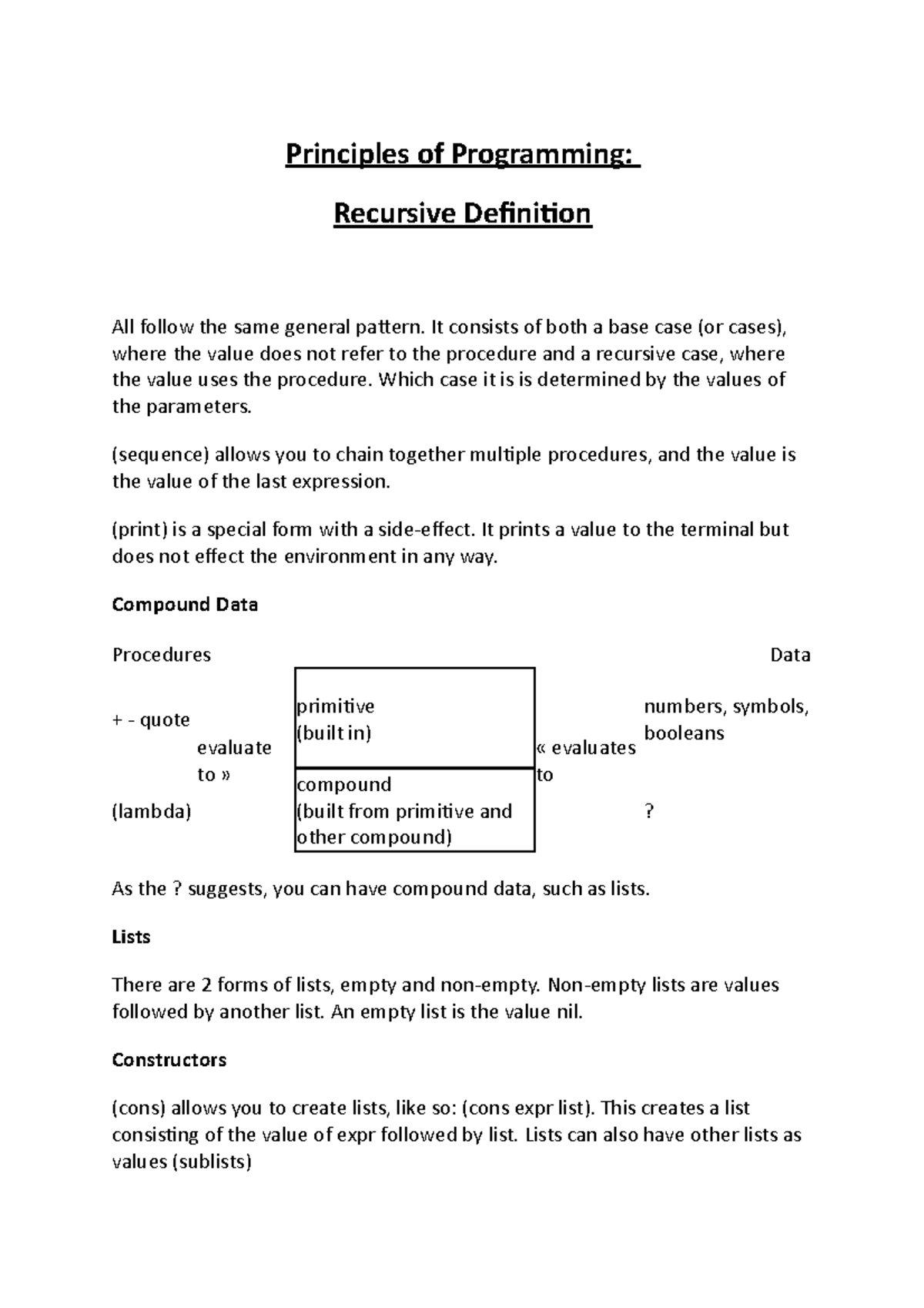 Principles of Programming- Recursive Definition - Principles of ...