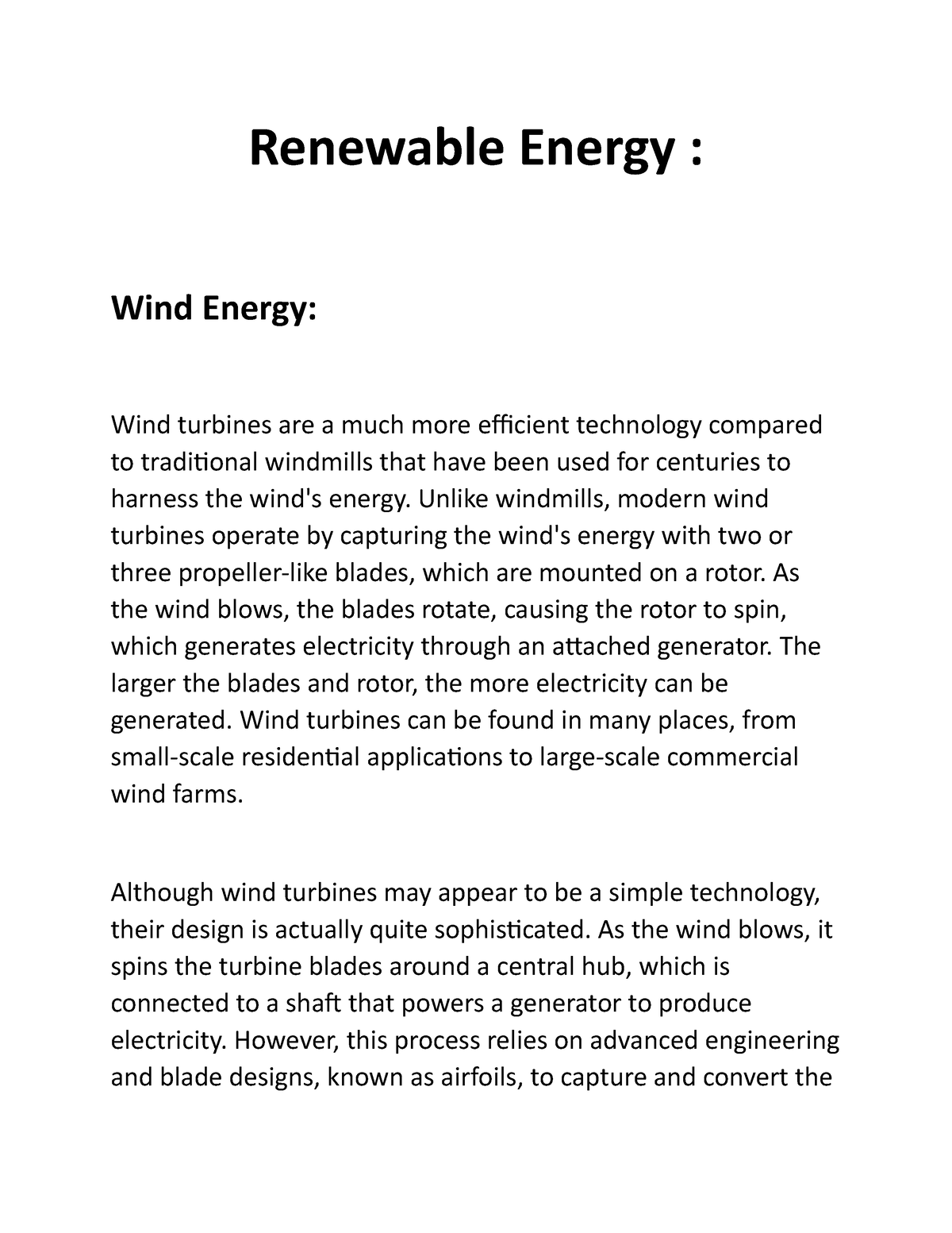 wind energy introduction essay