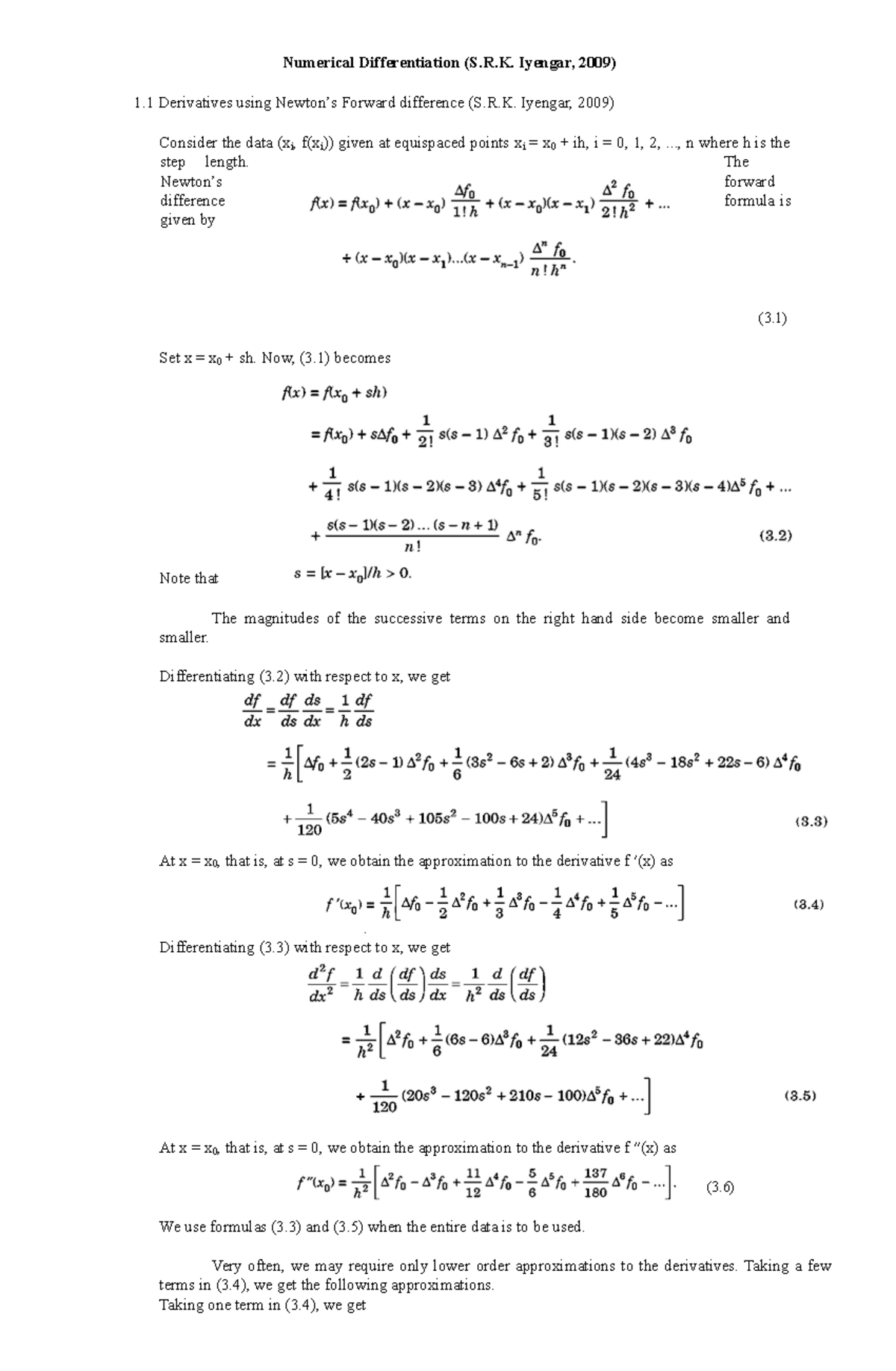 Numerical Differentiation (S.R.K. Iyengar, 2009 ) - Numerical ...