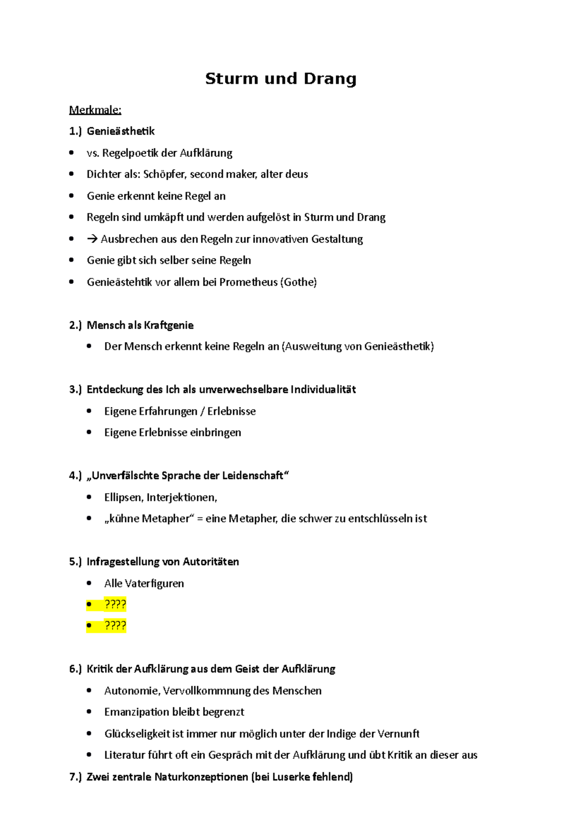 Sturm und Drang Sturm und Drang Merkmale 1.) Genieästhetik vs