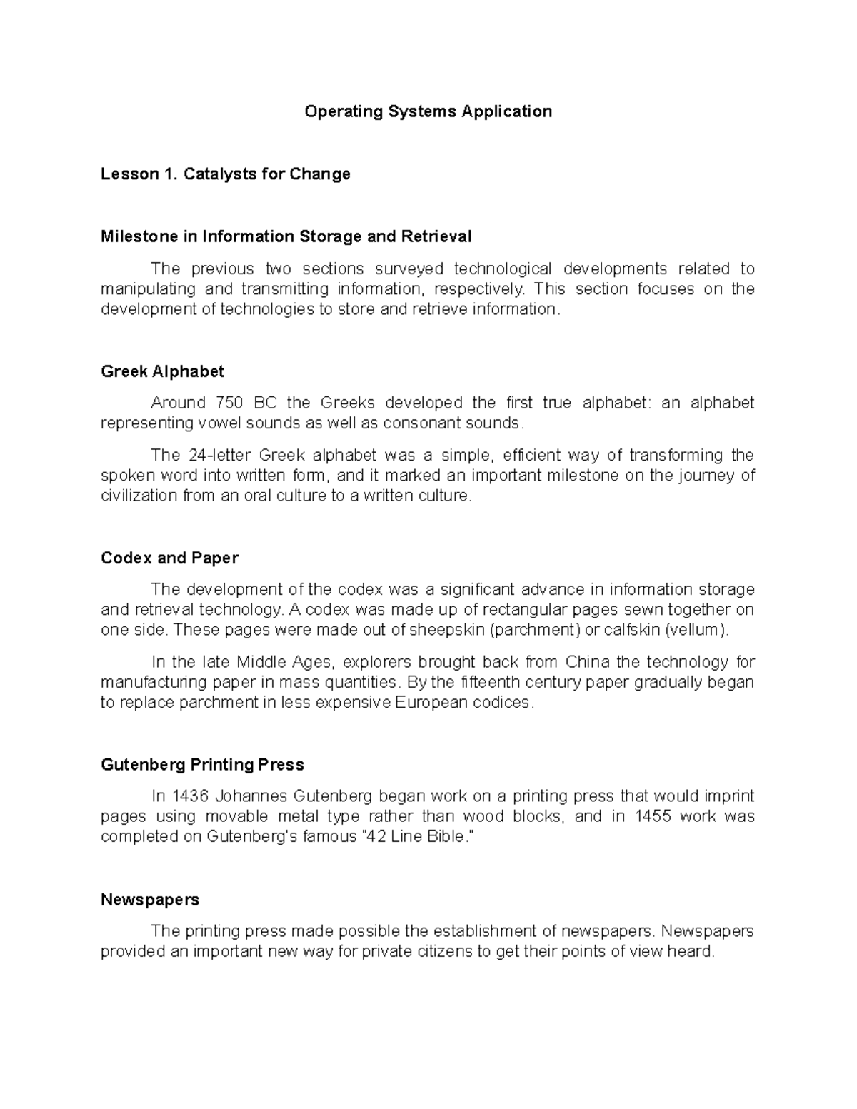 Lesson 1 catalysts for change milestone in information storage and ...