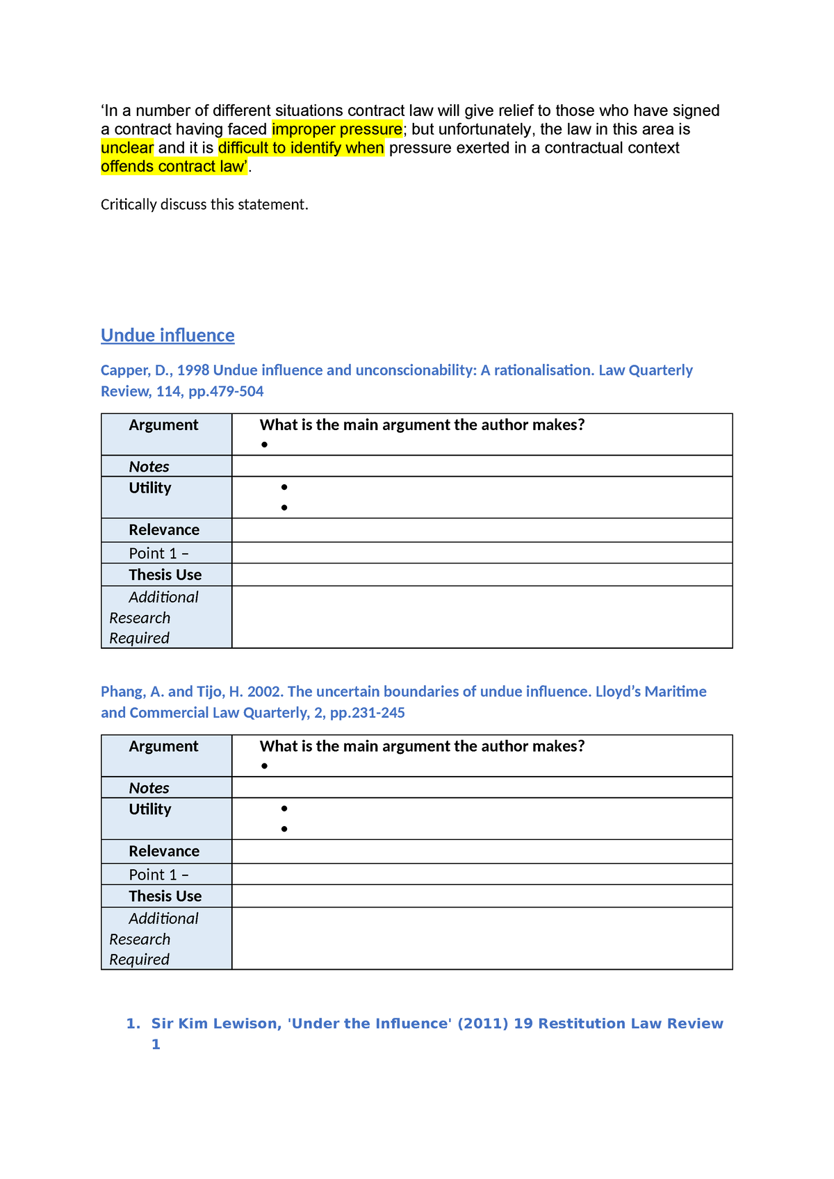 duress evaluation essay