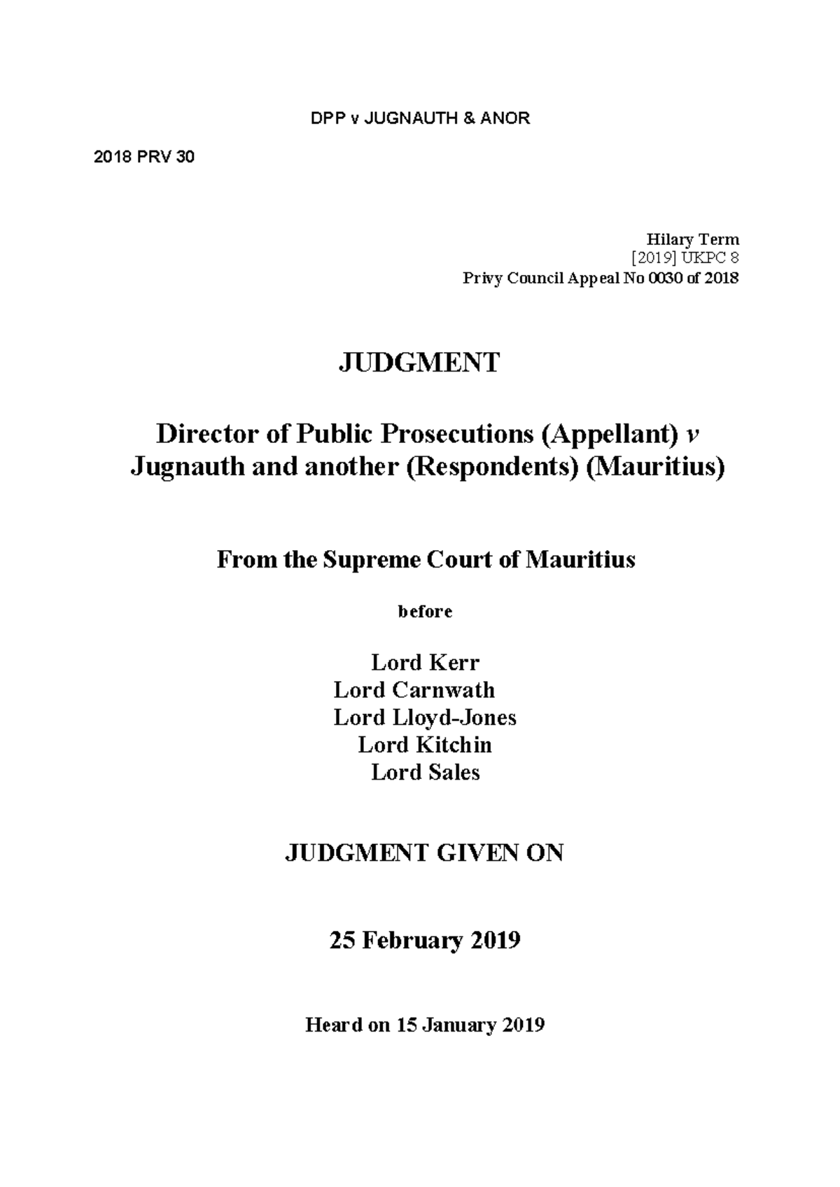 DPP v Jugnauth and ANOR 2018 PRV 30 - DPP v JUGNAUTH & ANOR 2018 PRV 30 ...