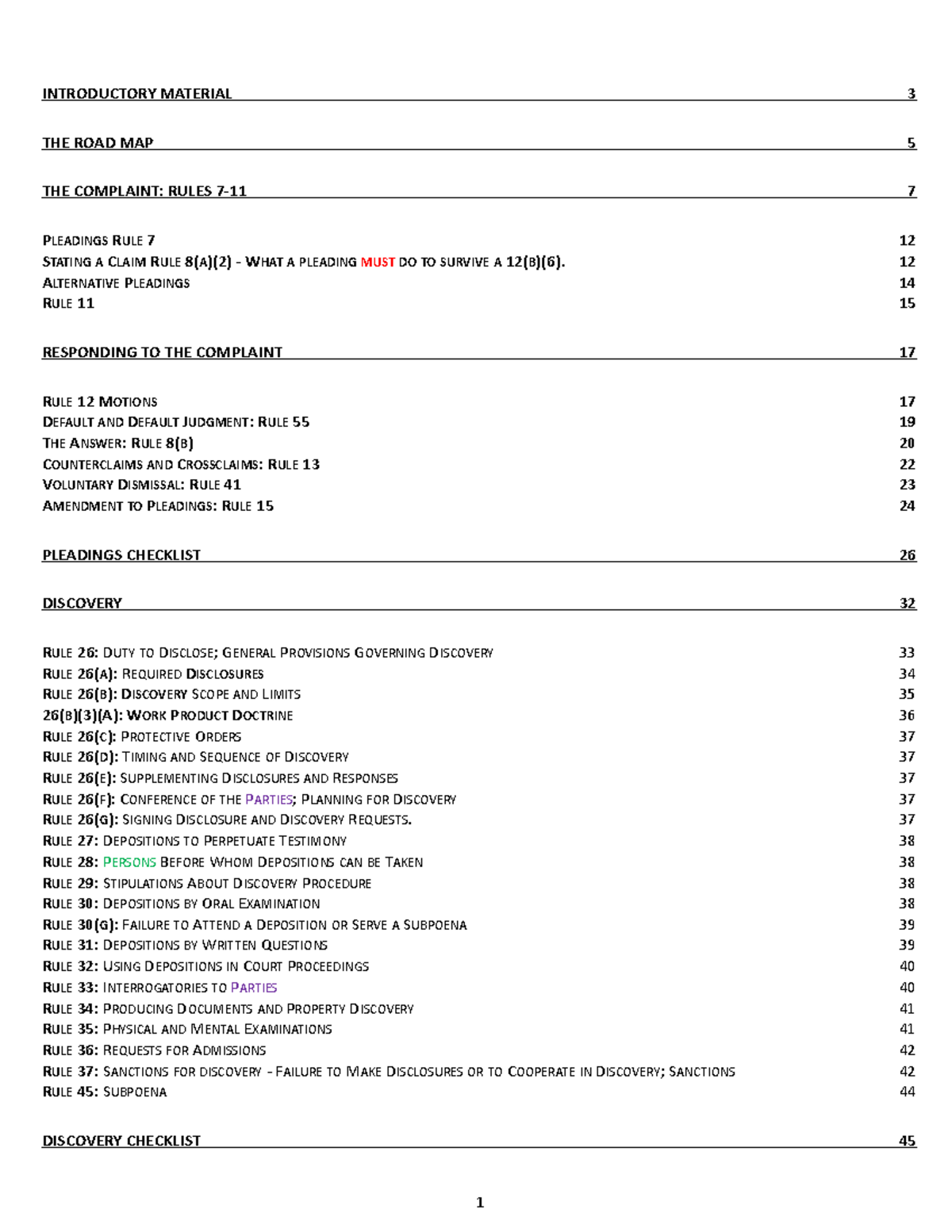 Civ Pro Outline - INTRODUCTORY MATERIAL THE ROAD MAP THE COMPLAINT ...