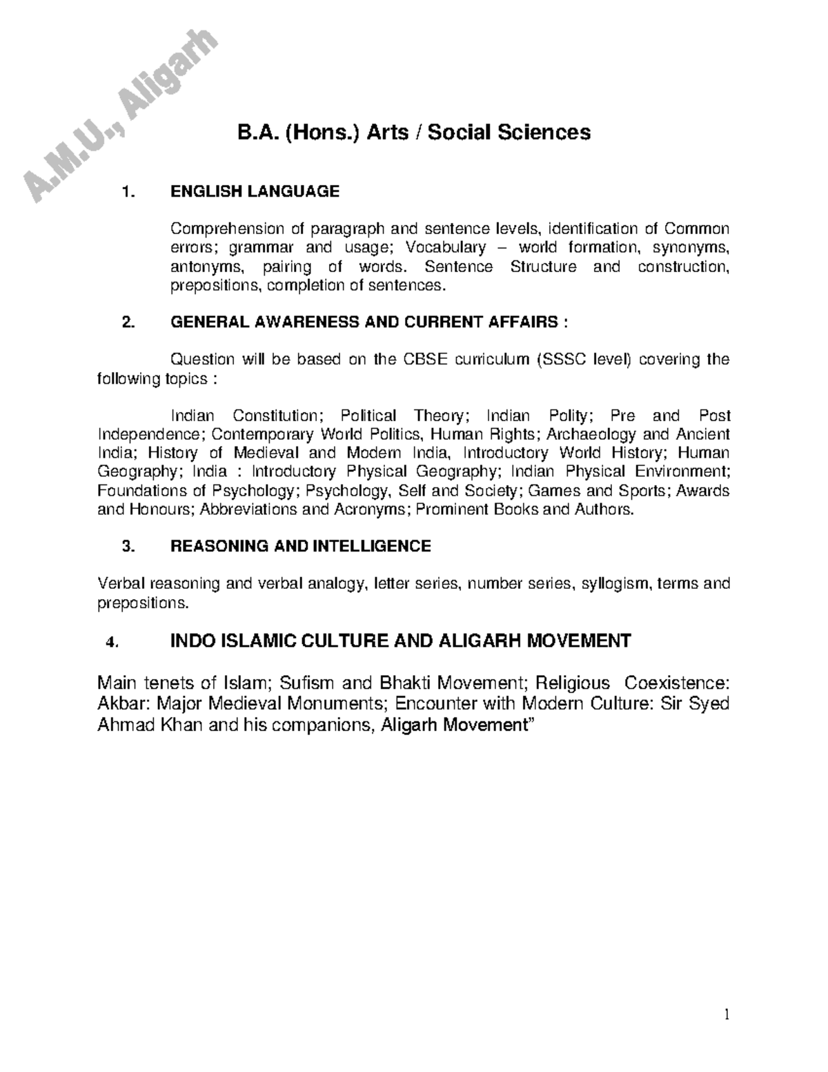 BA syllabus 2024 help - 1 B. (Hons.) Arts / Social Sciences 1. ENGLISH ...