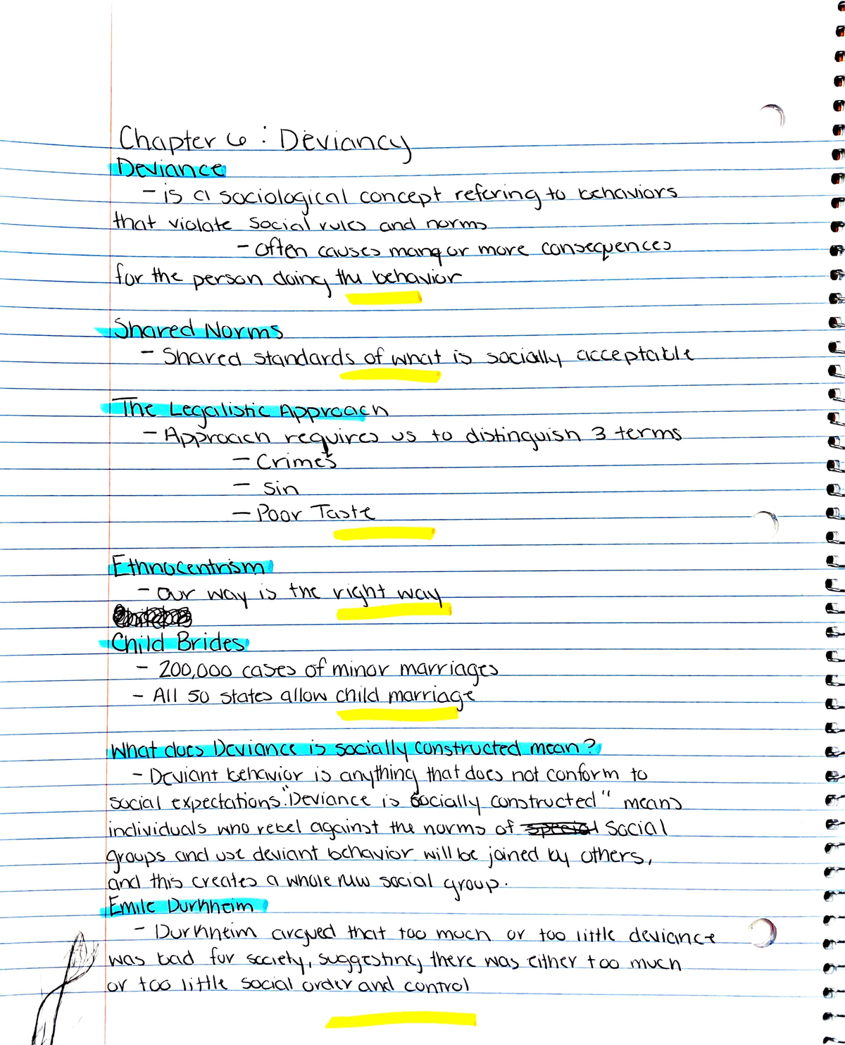 Chapter 6 Deviancy - Professor Crane's Lectures notes for Sociology ...