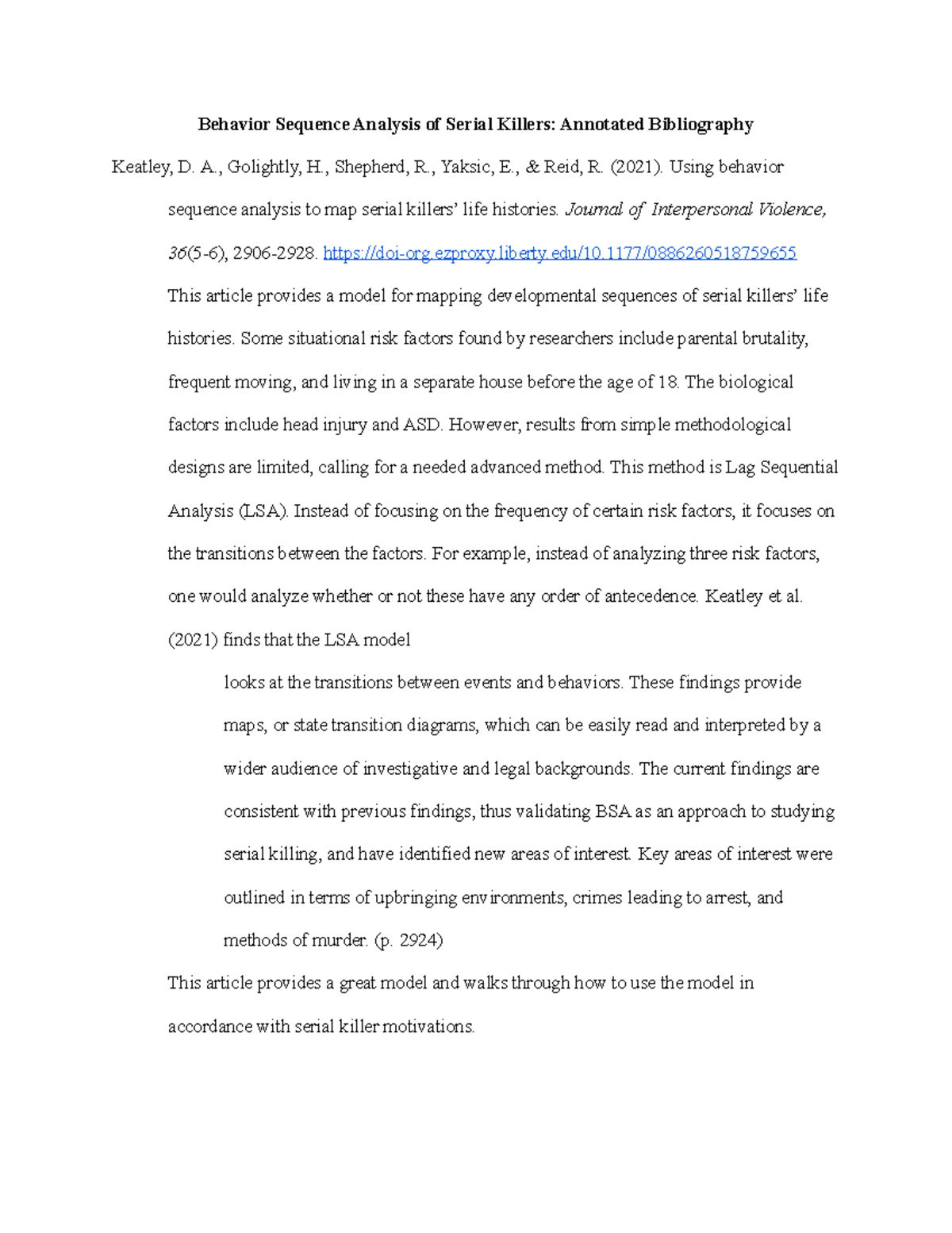 Annotated Bibliography 3 Behavior Sequence Analysis of Serial Killers