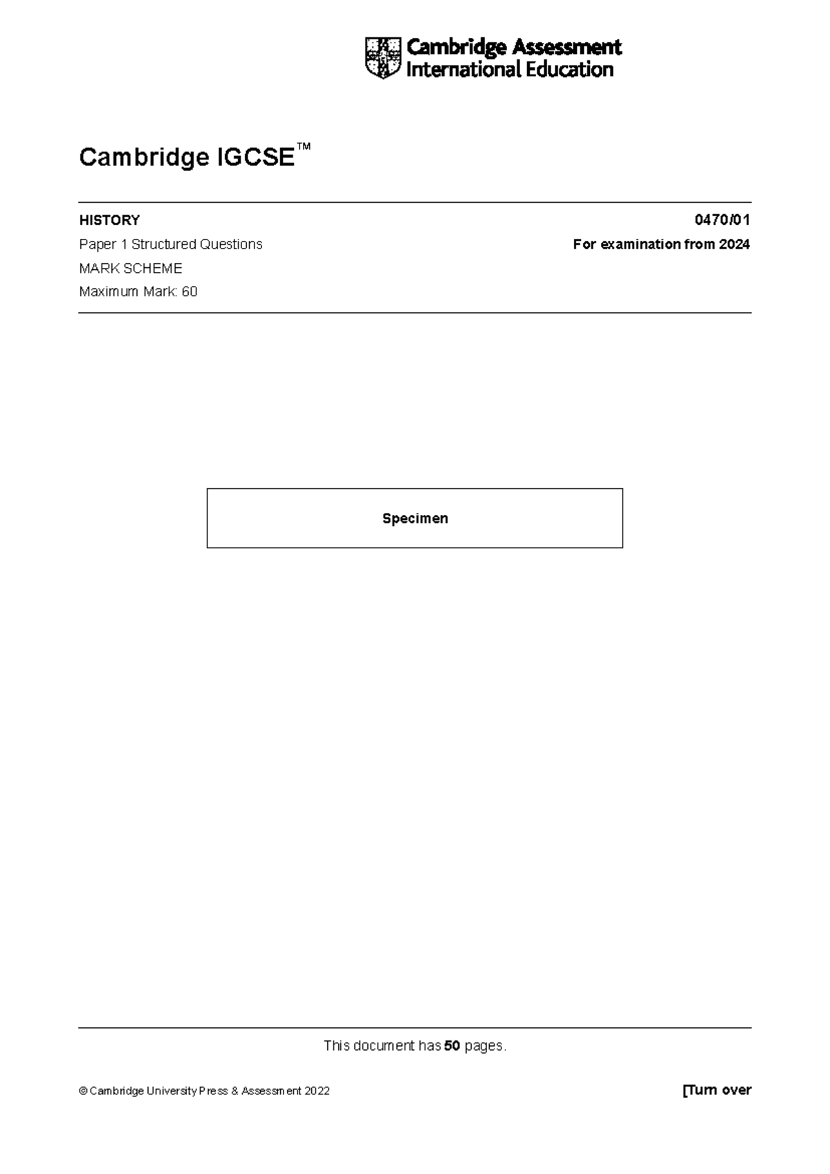 649597 2024 specimen paper 1 mark scheme This document has 50 pages