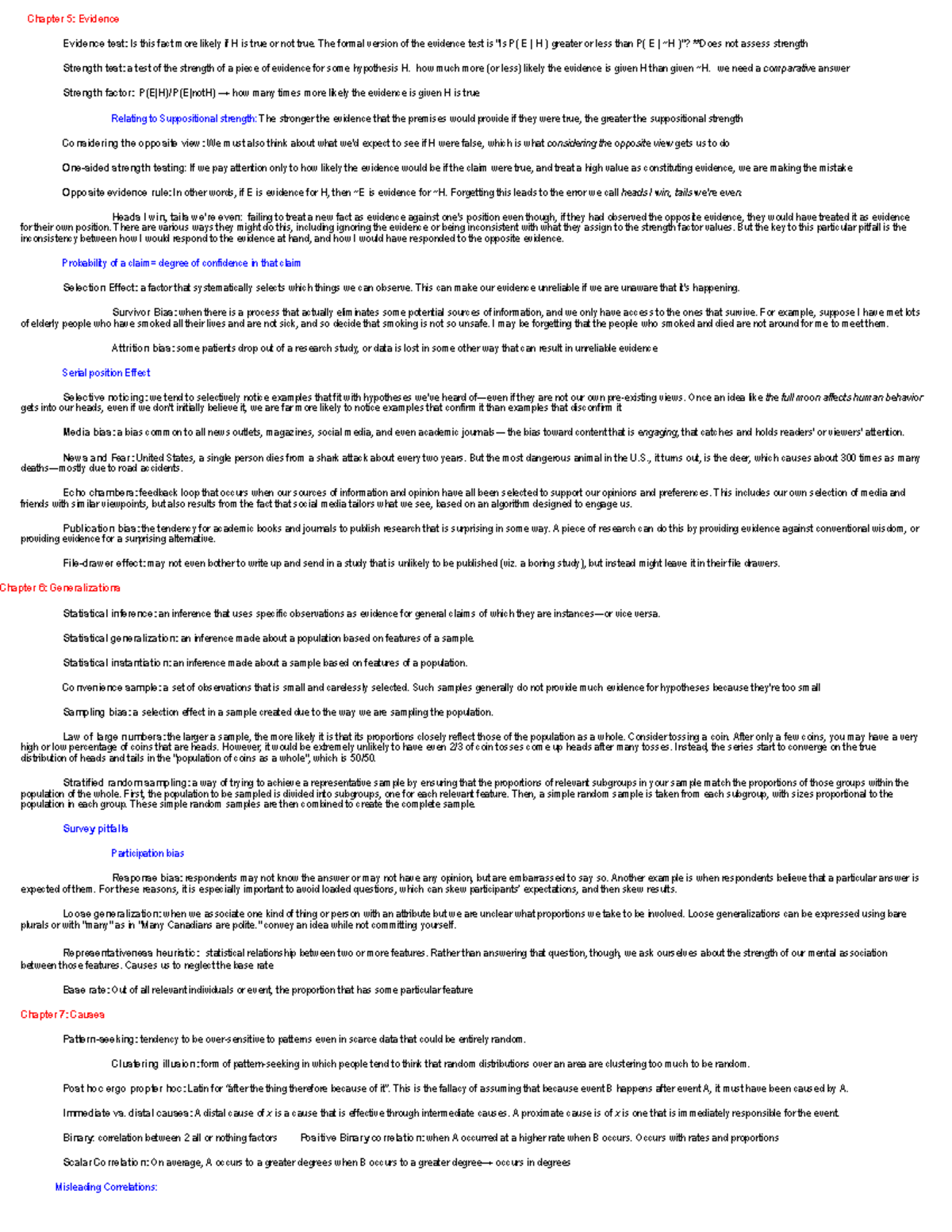 Phil 183 exam 2 cheat sheet - Chapter 5: Evidence Evidence test: Is ...