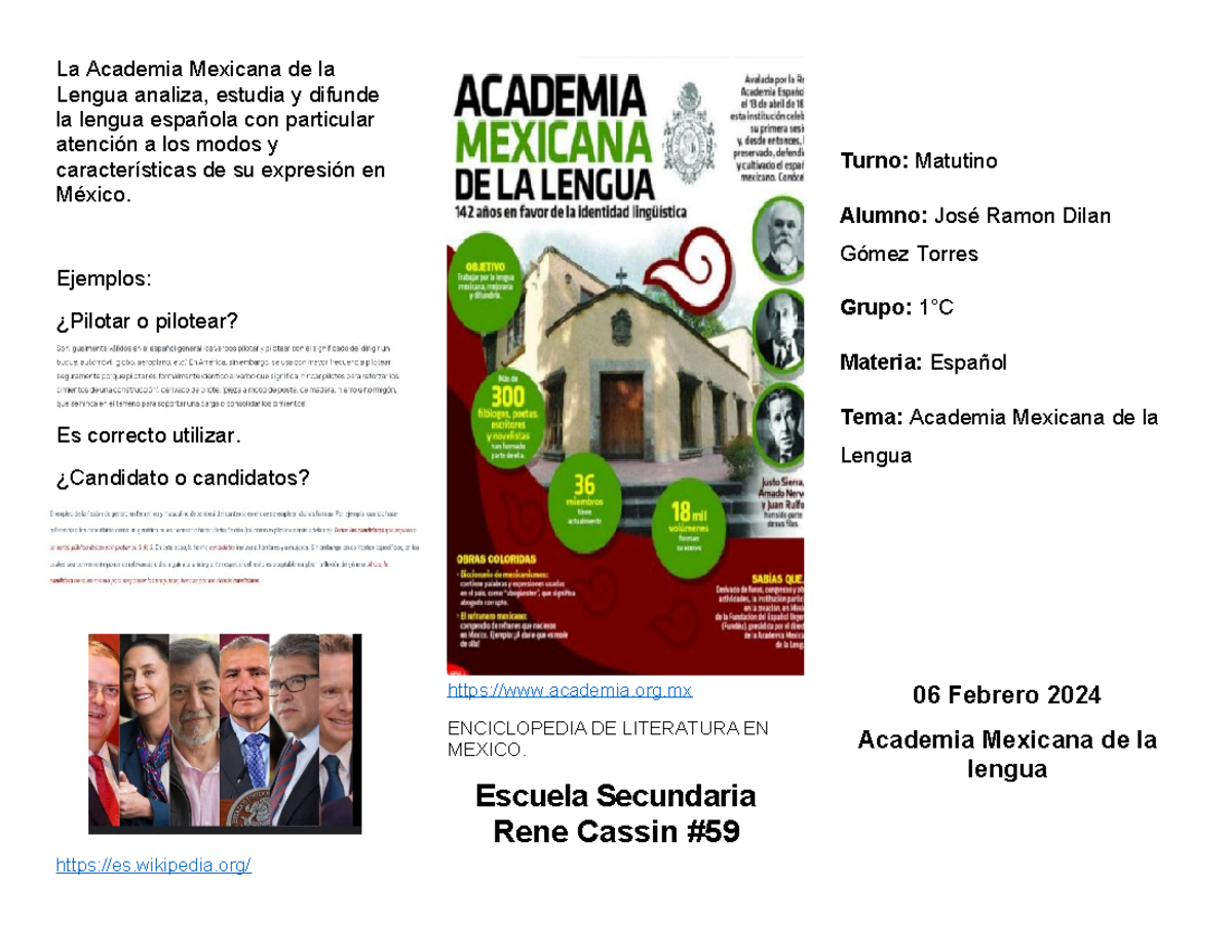 La Academia Mexicana de la Lengua analizatriptico La Academia