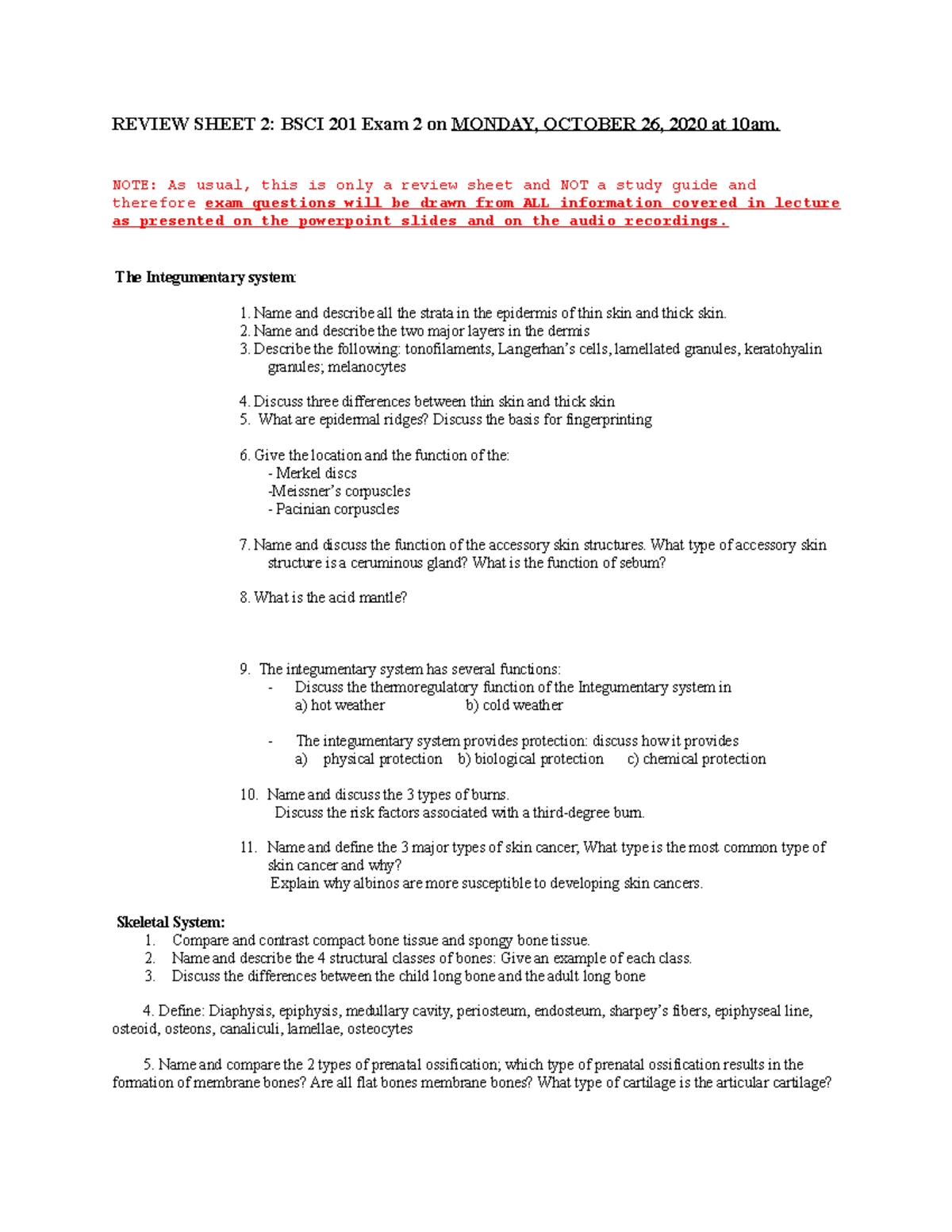 Review Sheet 2 2020 bsci201 human anatomy REVIEW SHEET 2 BSCI 201