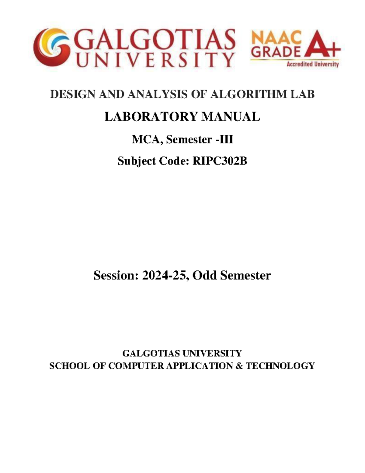 DAA Lab Manual 202425 Design and analysis of algorithms (MCAN 2331
