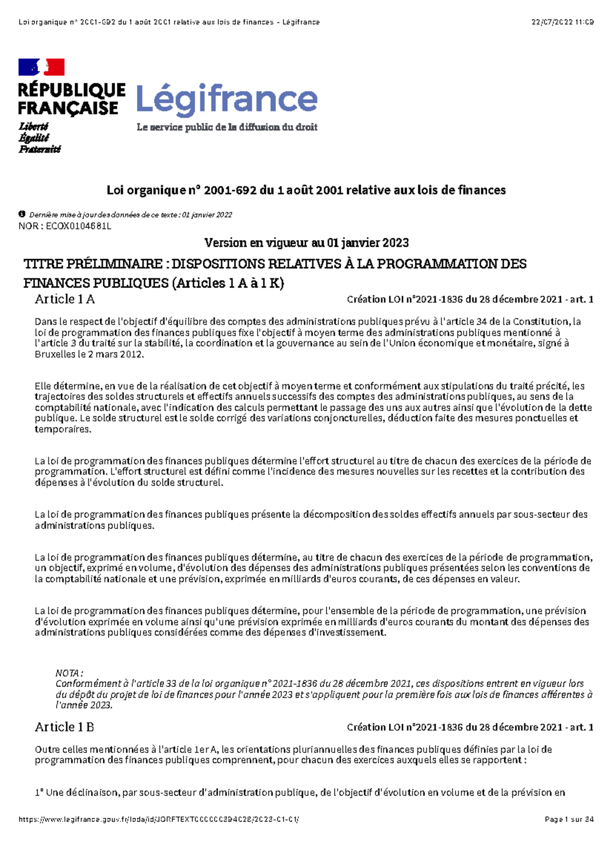 LOLF - Loi de finance publique - /JORFTEXT000000394028/2023-01-01/ Page ...
