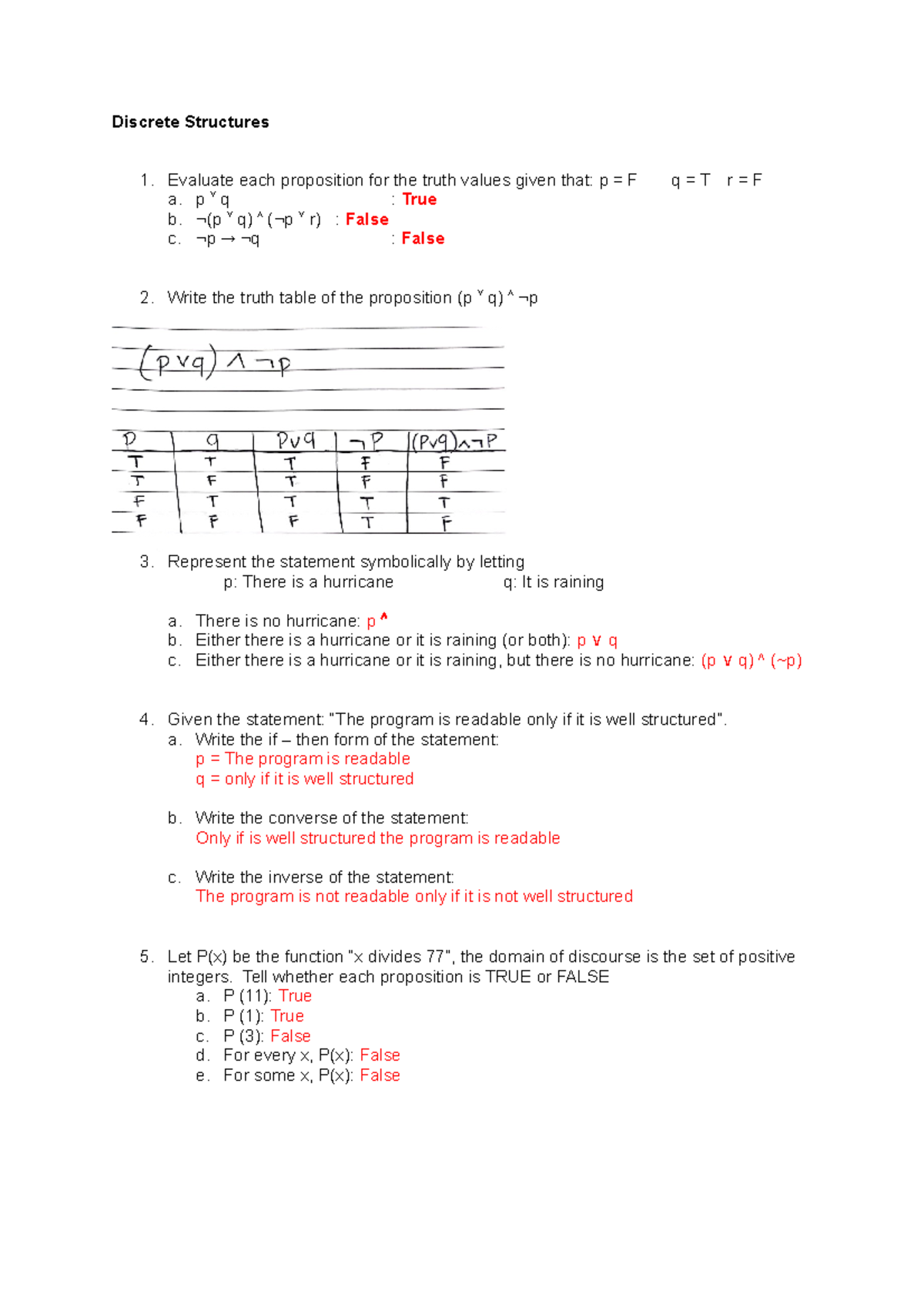 Discrete Structures Assignment - Discrete Structures Evaluate each ...