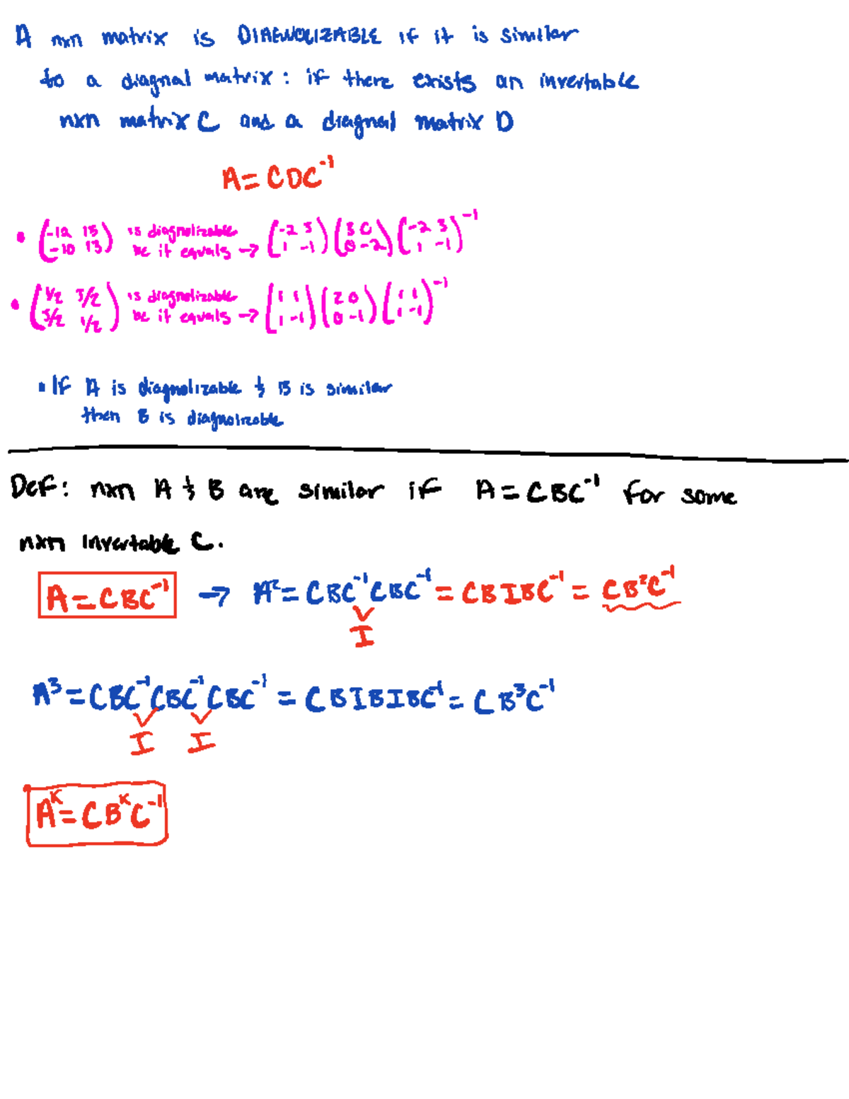 Diagonalisation 5.4 - A mxn matrix is DIAGNOLIZABLE if it is similar to ...