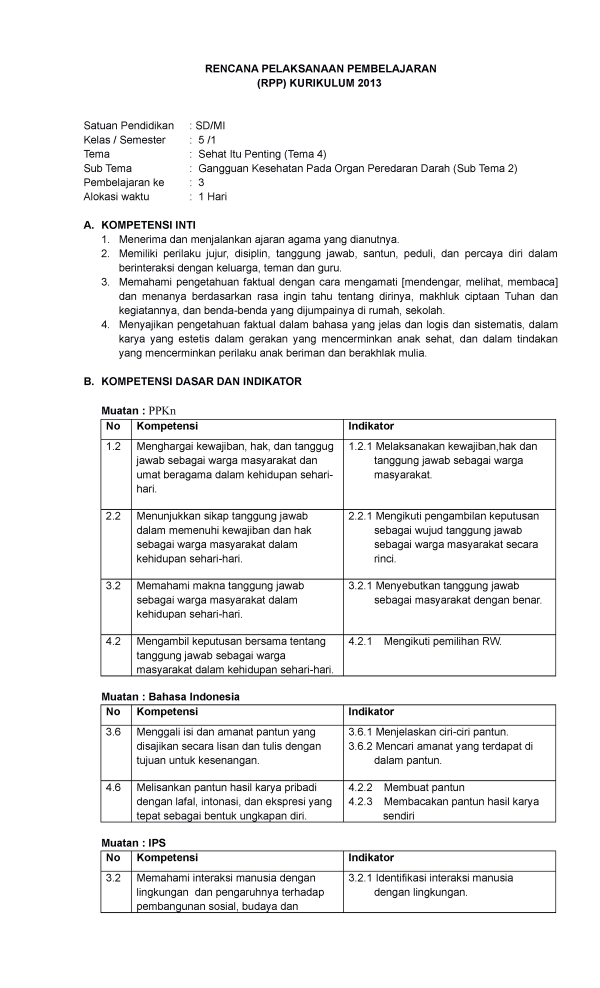 Rencana Pembelajaran Kelas 5 - RENCANA PELAKSANAAN PEMBELAJARAN (RPP ...