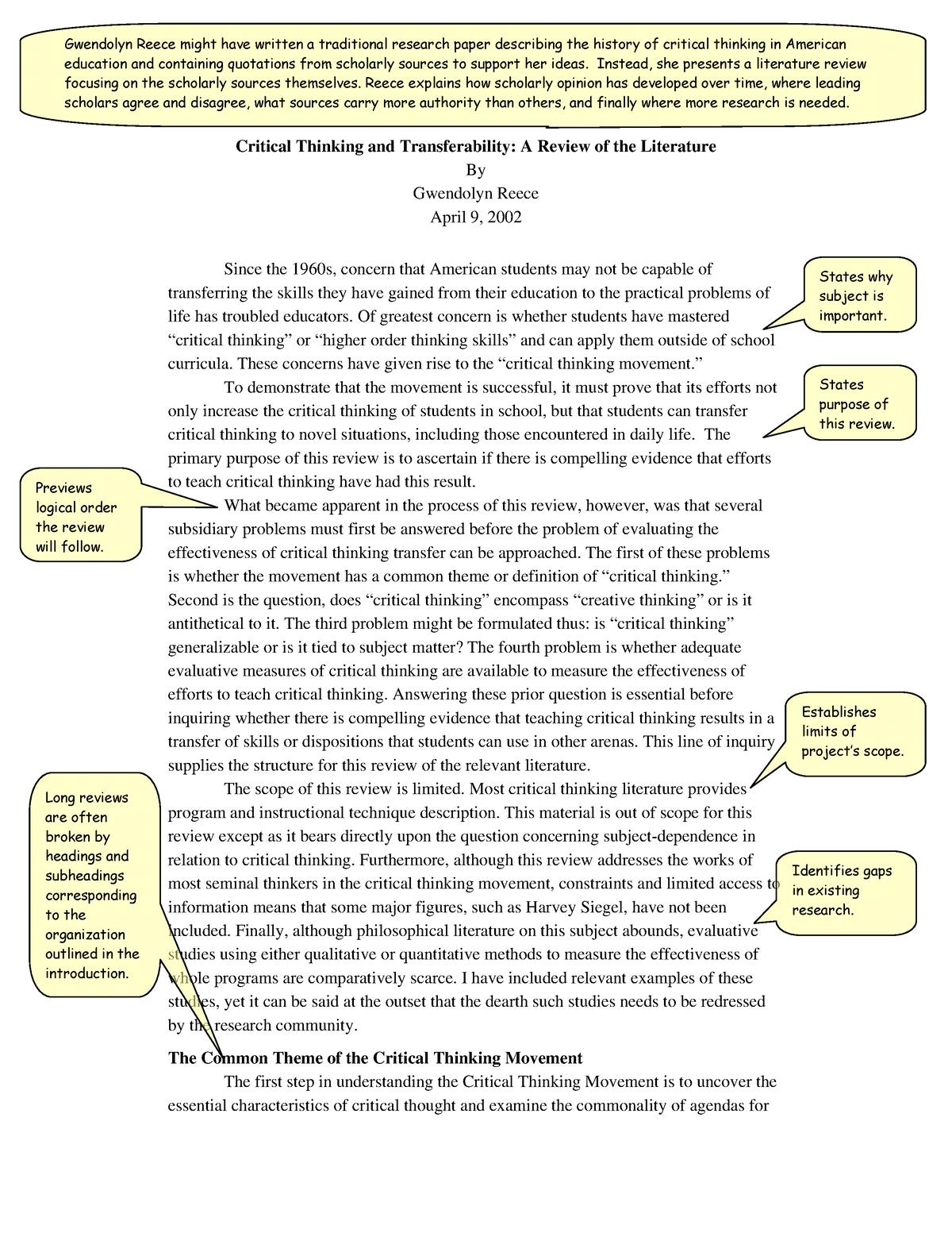 critical thinking and transferability a review of the literature