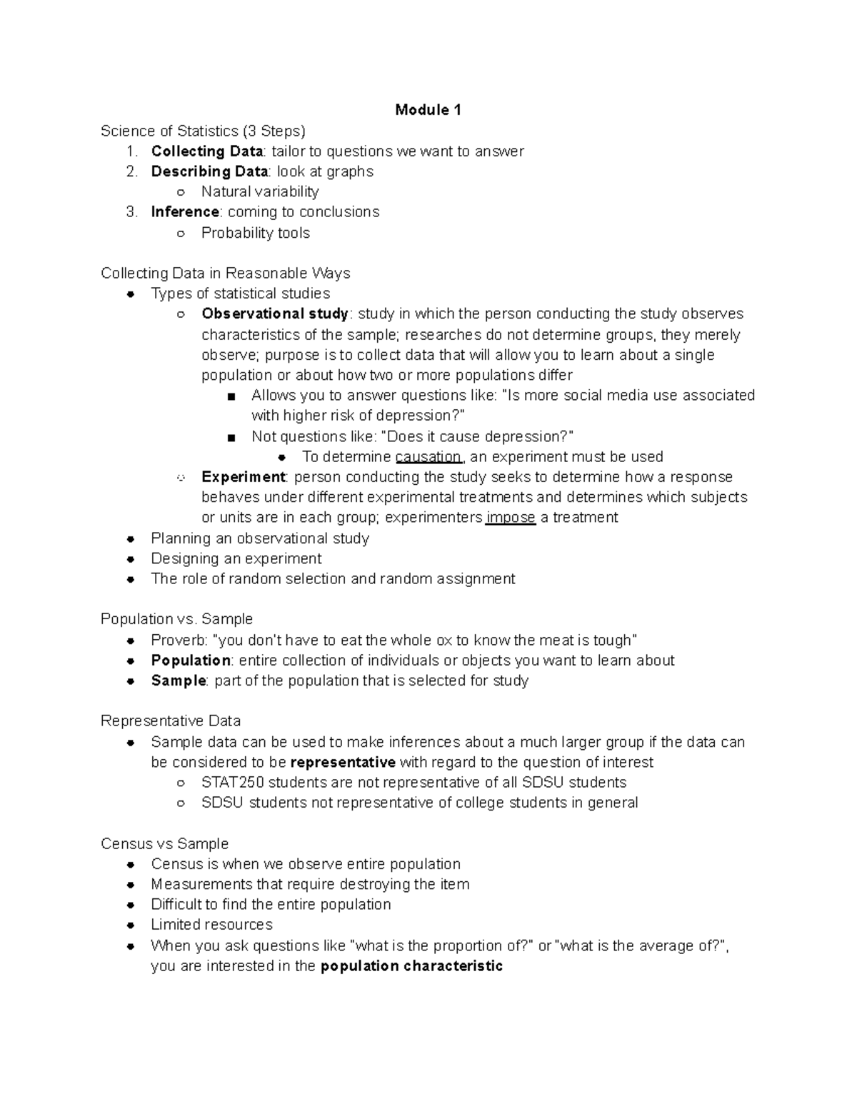 Stats250 Module 1 Notes MRdXOH 1 ScieQce Rf SWaWiVWicV (3 SWeSV