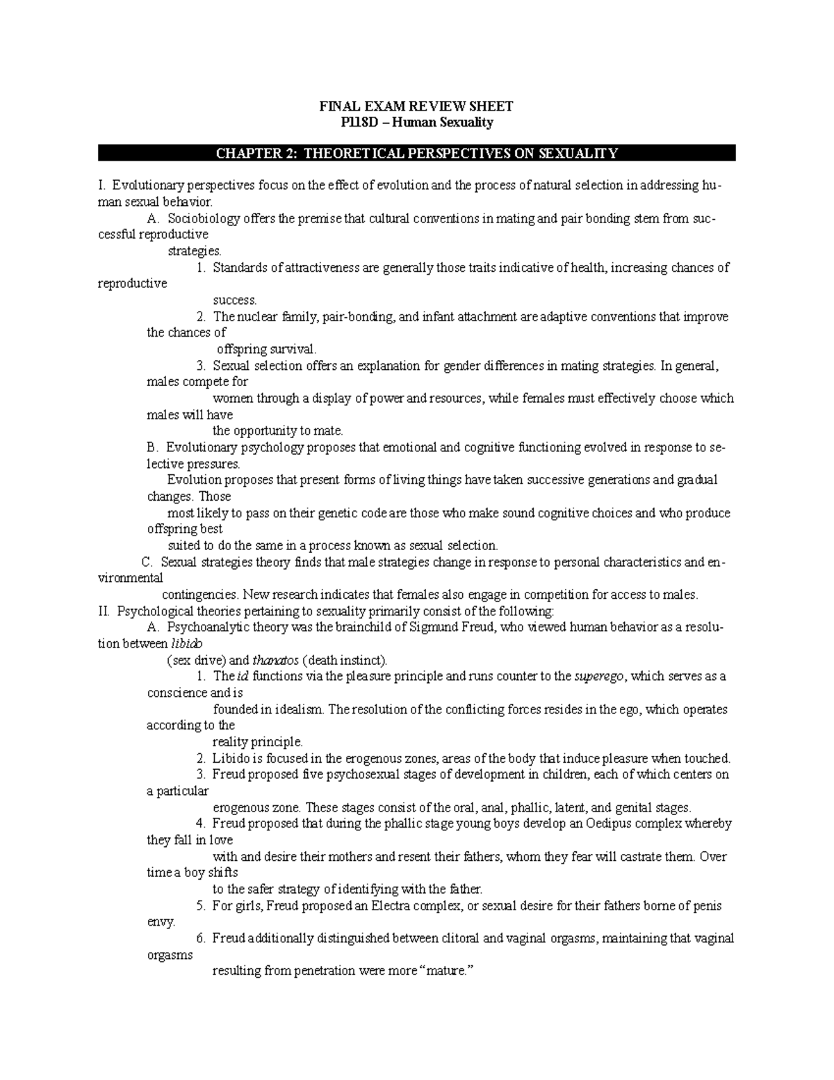 Human SEX 118D Final Study Guide - FINAL EXAM REVIEW SHEET P118D ...