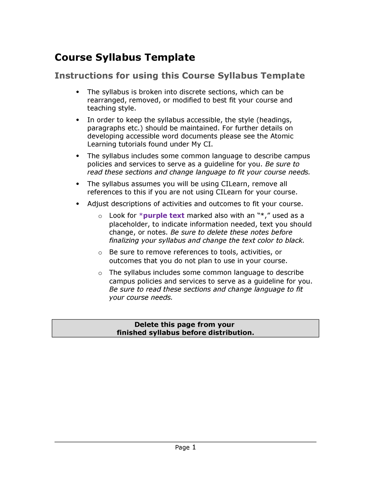 course syllabus template