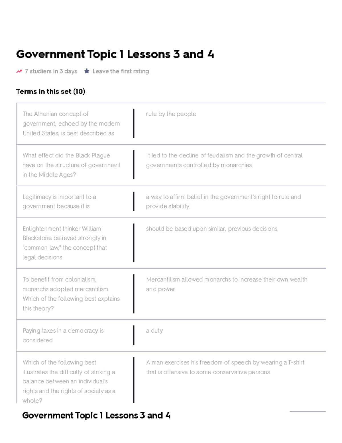 Government Topic 1 Lessons 3 And 4 Flashcards Quizlet - Government ...