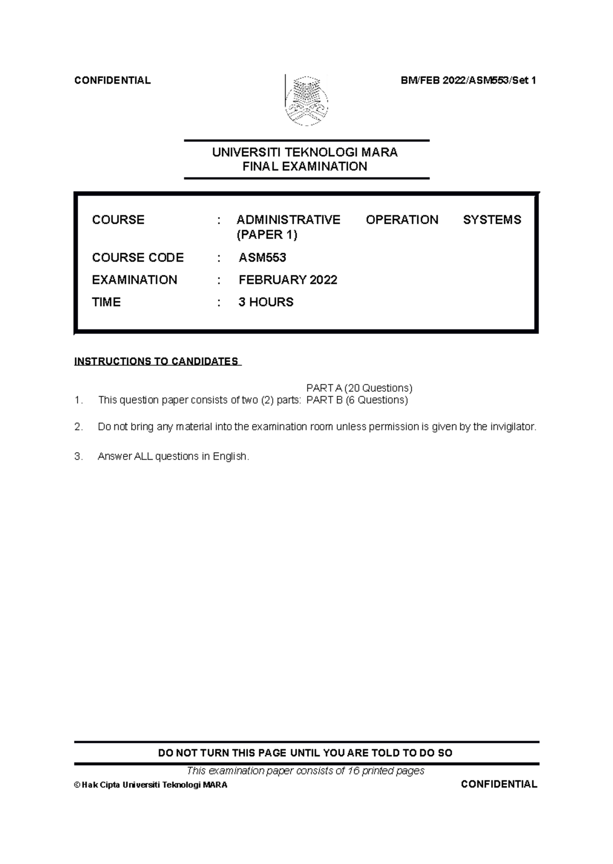 ASM553 SET 1 Question FEB 22 - UNIVERSITI TEKNOLOGI MARA FINAL ...