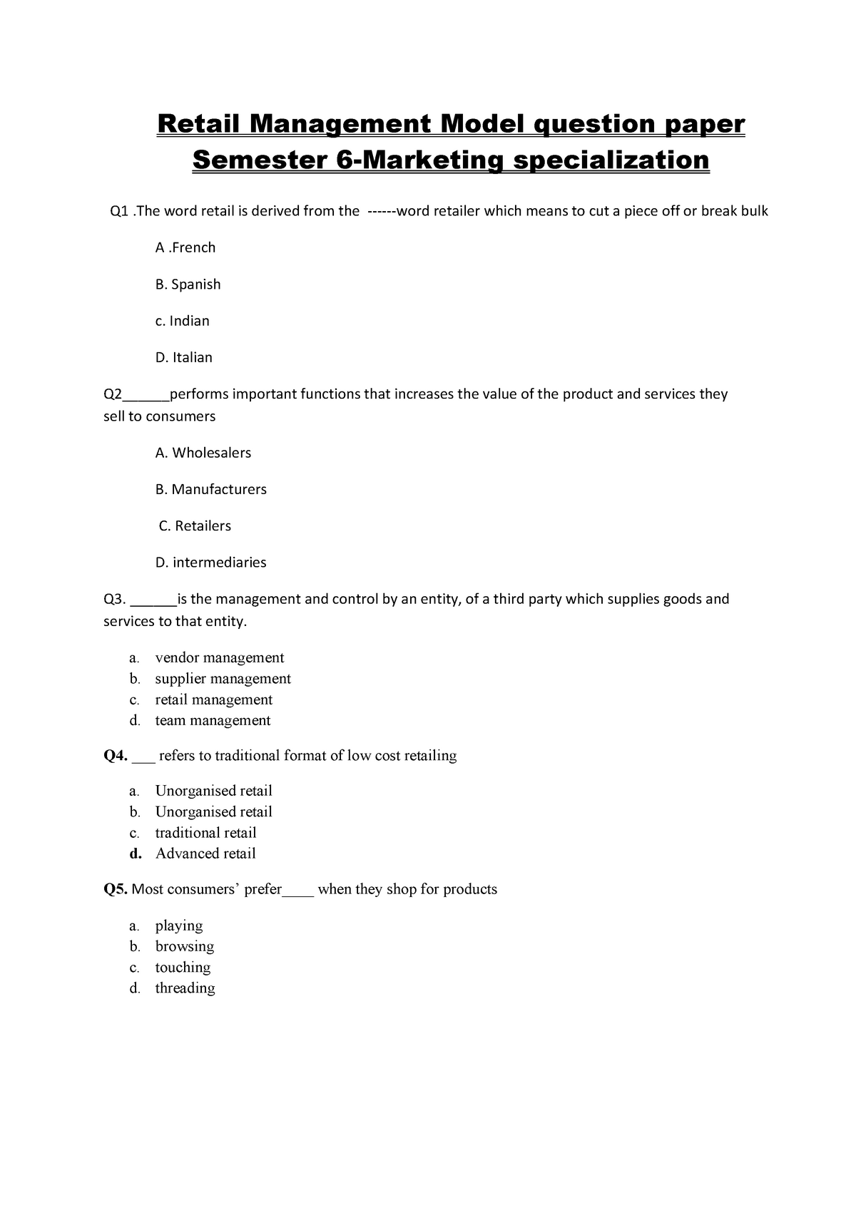 retail management essay questions