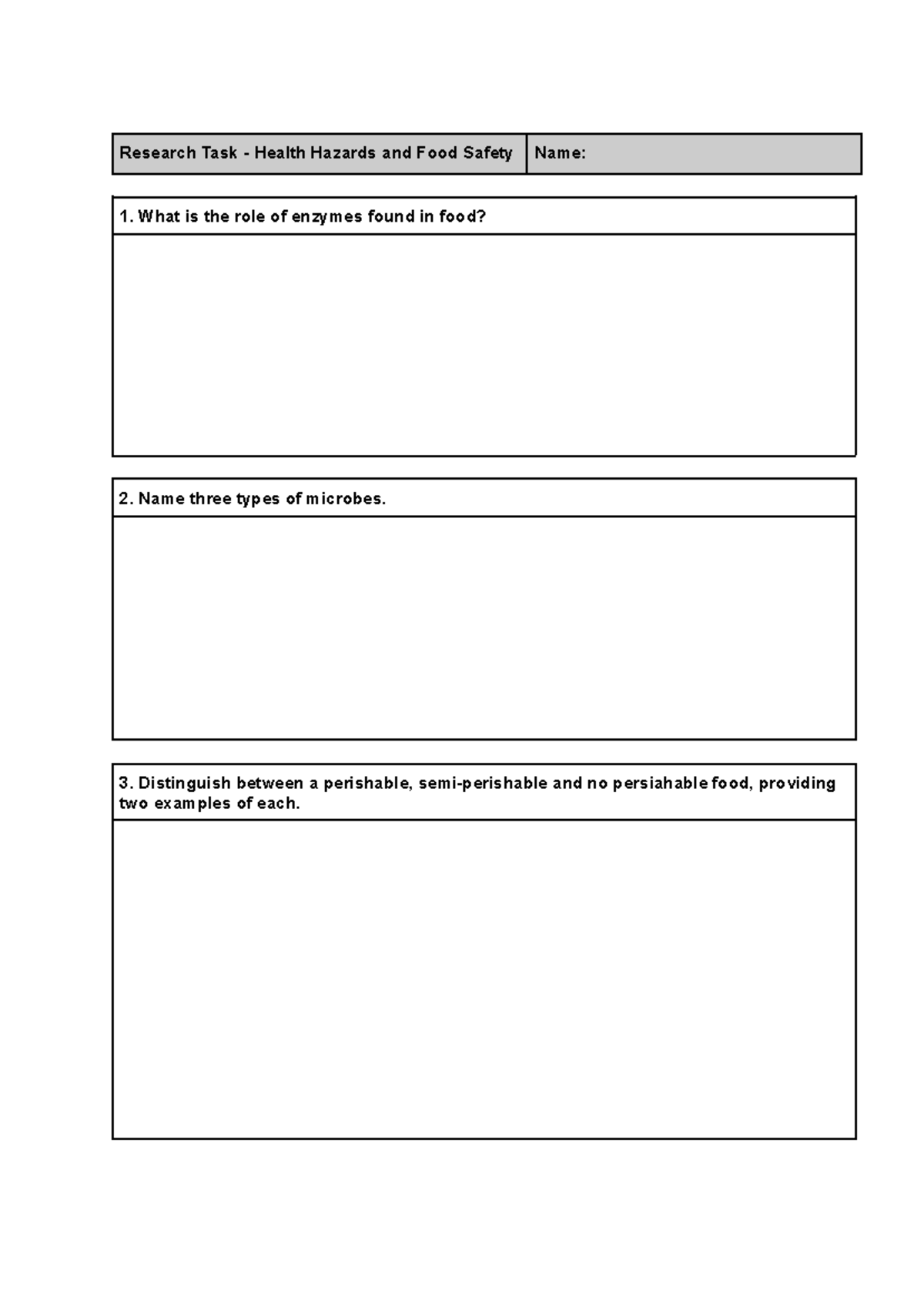 Research Task - Health Hazards and Food Safety - Distinguish between a ...