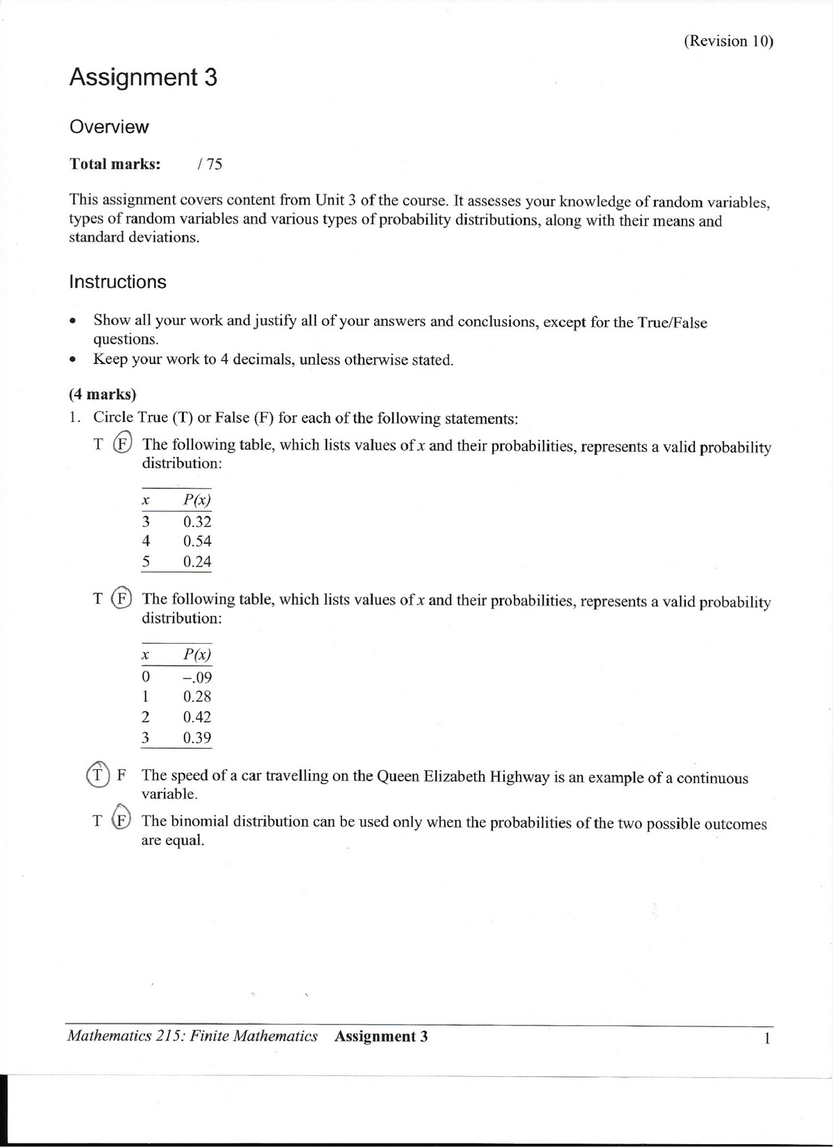 Math 215 Assignment 3 - Math 215 - Studocu