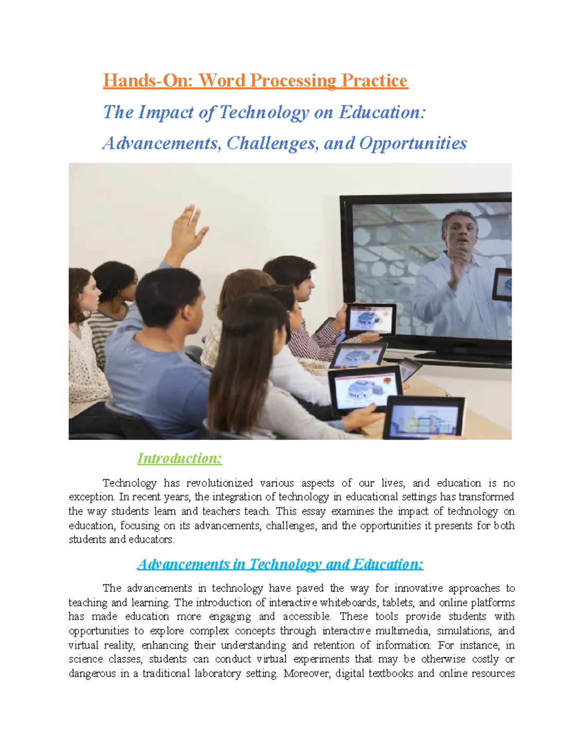 Hands-On- Word Processing Practice- Computer Literacy - Hands-On: Word ...