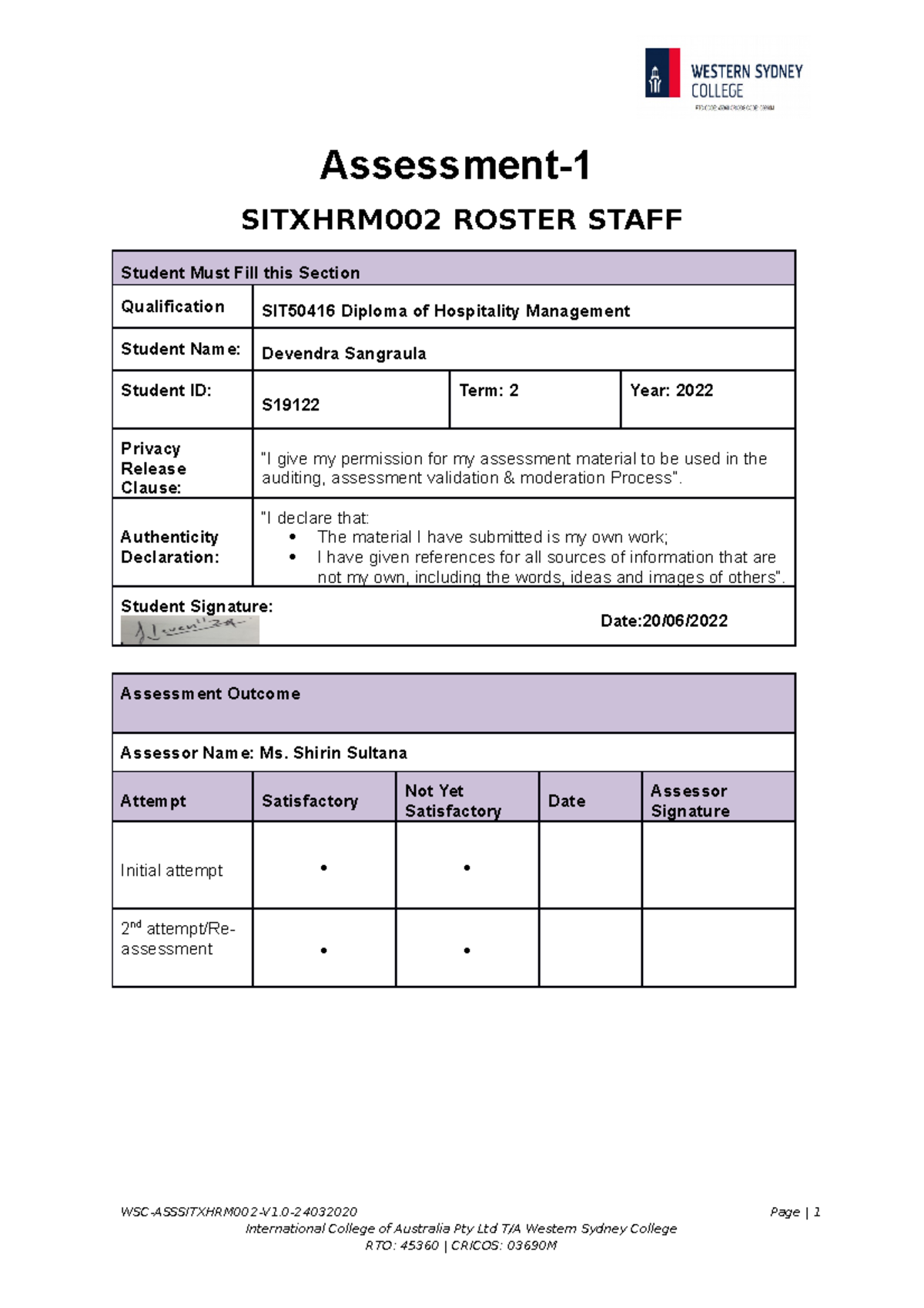 Devendra Sangraula S19122 Sitxhrm 002 Task1 Assessment SITXHRM002