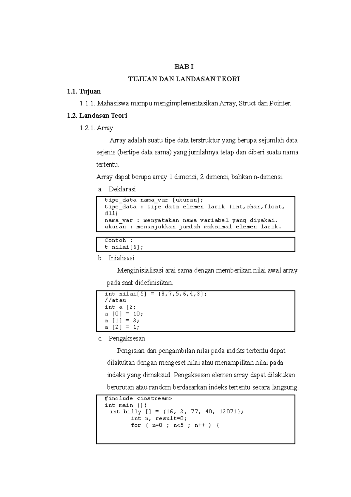 Array, Struct, Dan Pointer Pada C++ - BAB I TUJUAN DAN LANDASAN TEORI 1 ...