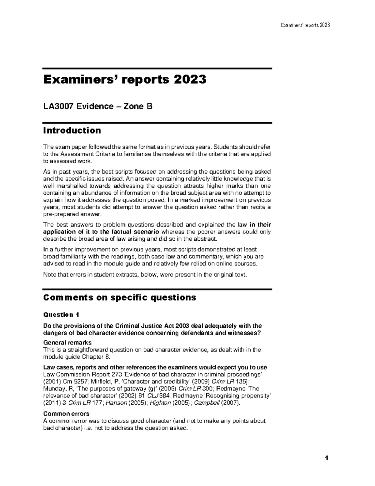 Evidence Report 2023 B - Examiners’ Reports 20 23 Examiners’ Reports ...