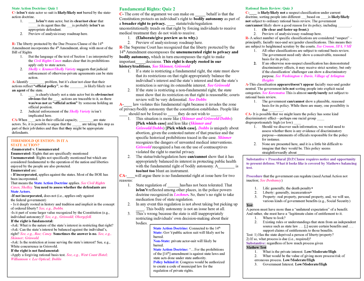 Last 2 Pages Constitutional Law Final - State Action Doctrine: Quiz 1 C ...