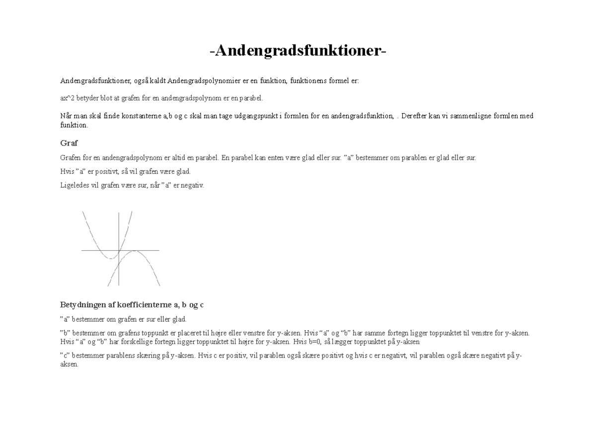 Andengradsfunktioner -Andengradsfunktioner- Andengradsfunktioner, Også ...