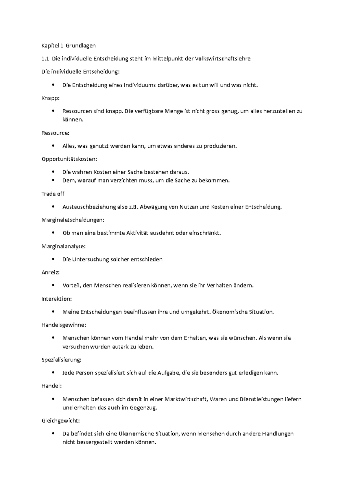 Kapitel 1 Grundlagen - Zusammenfassung Volkswirtschaftslehre - Kapitel ...