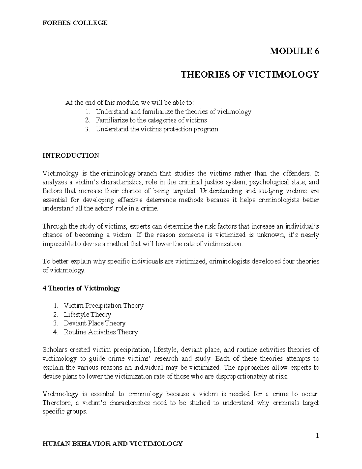 Final Module IN Human Behavior - MODULE 6 THEORIES OF VICTIMOLOGY At ...