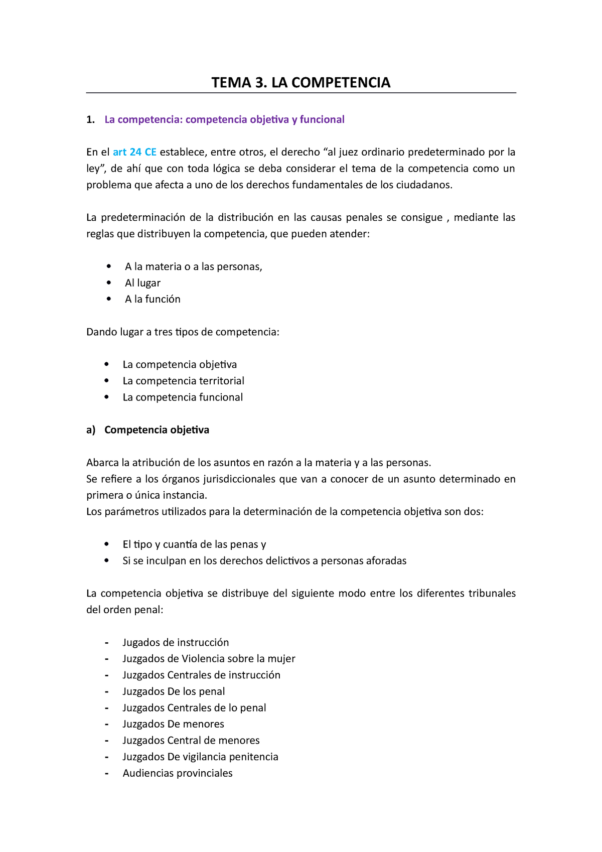 TEMA 3 Procesal - TEMA 3. LA COMPETENCIA La Competencia: Competencia ...